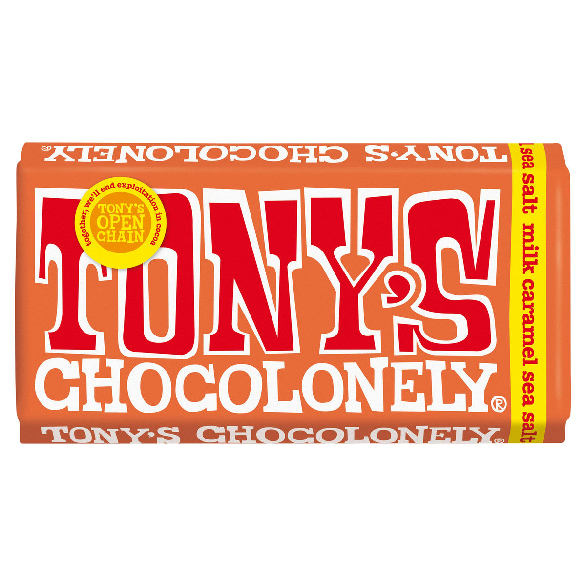 Tony's Chocolonely milk chocolate caramel sea salt 180g (British brand)