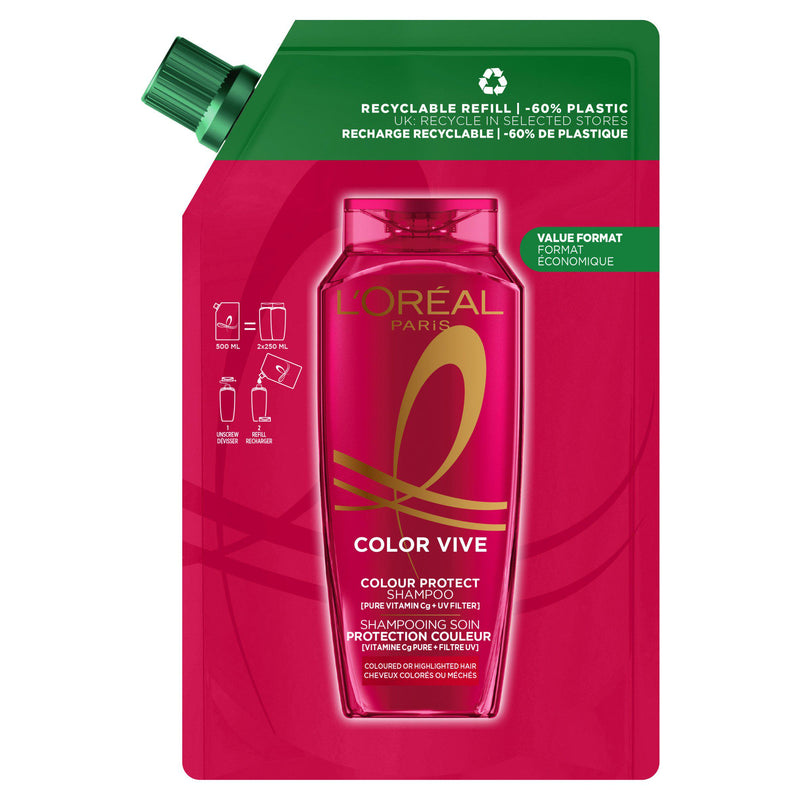 L'Oréal Paris colour protect shampoo refill pouch 500ml, imported from the UK