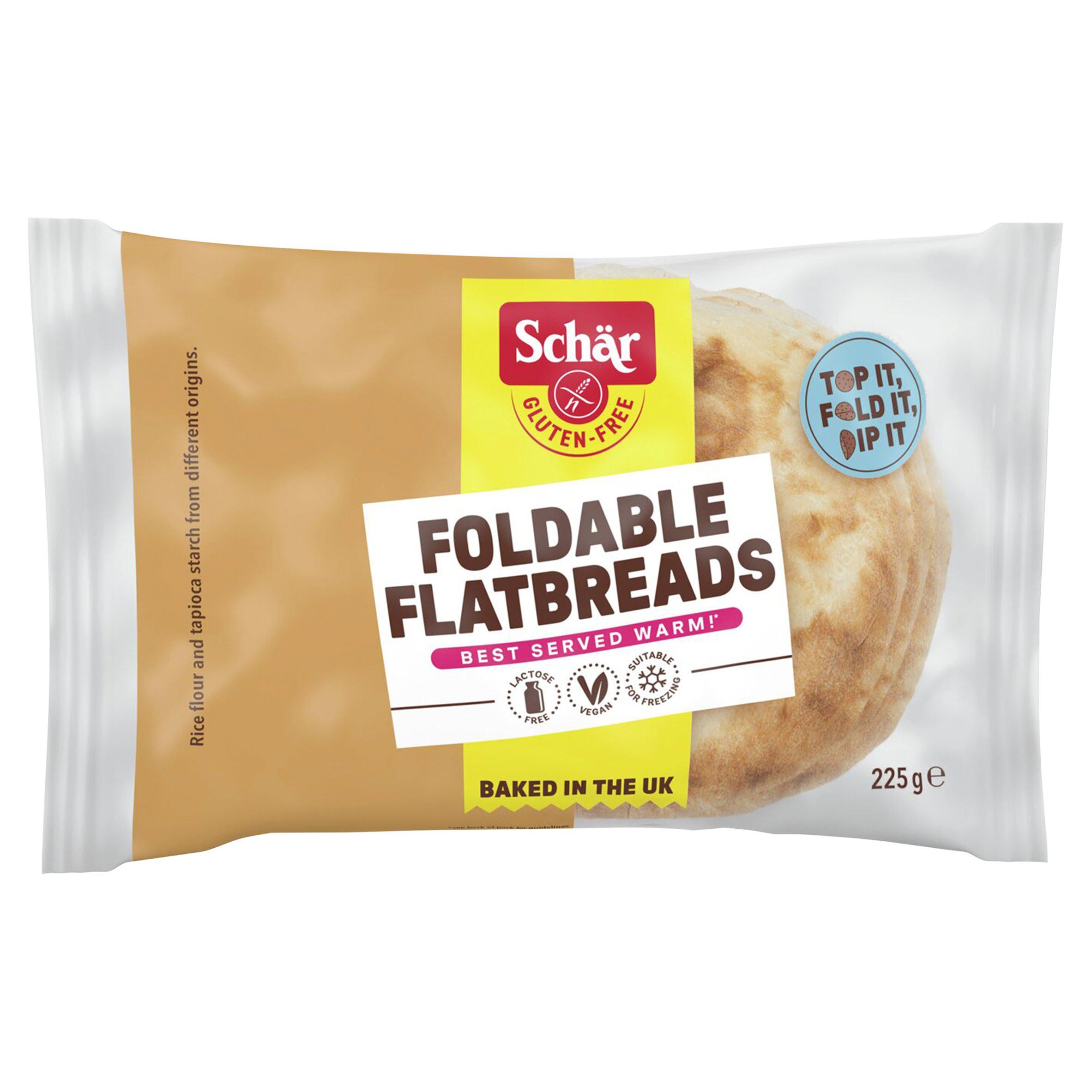 Schär gluten free flatbreads foldable 225g, imported from the UK