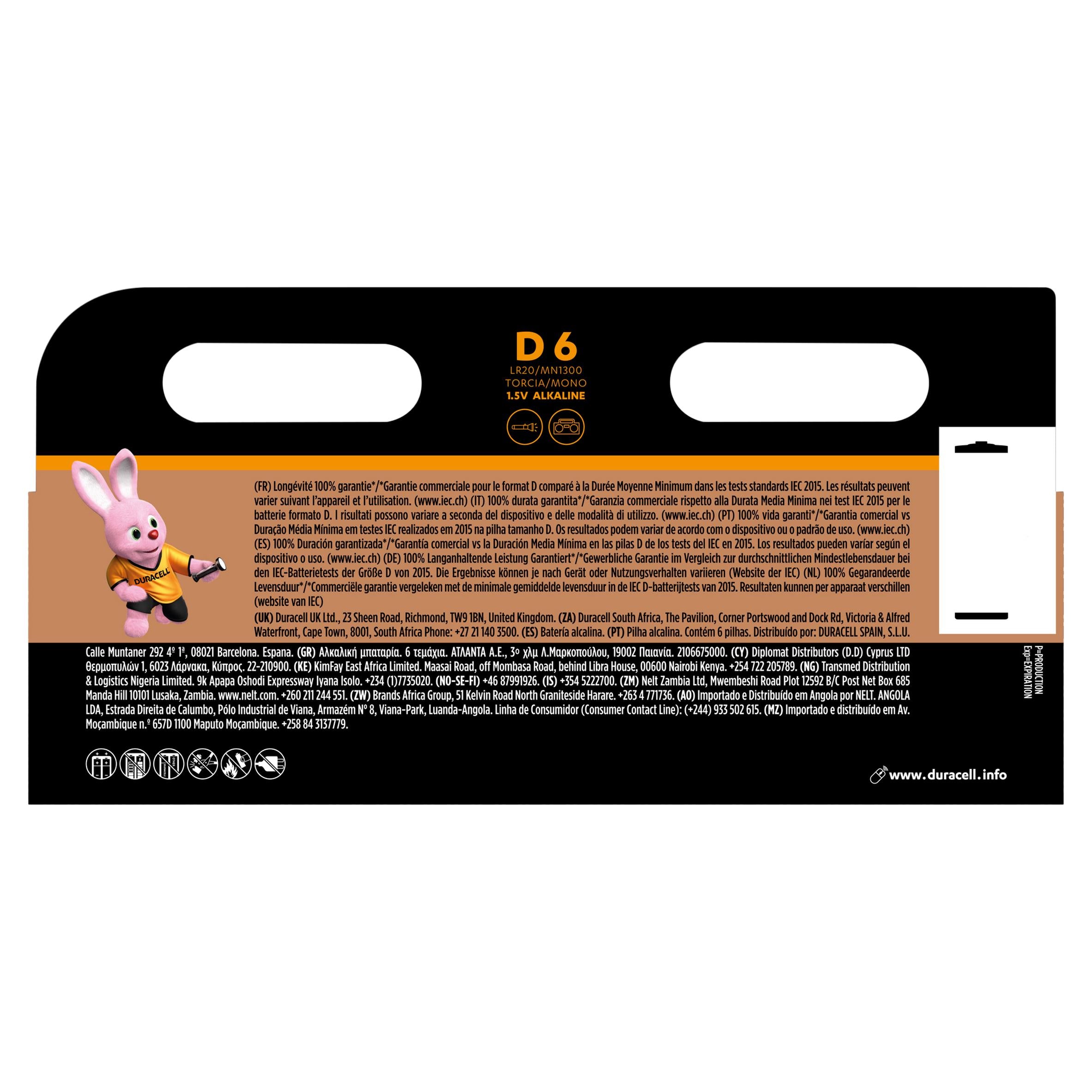 Duracell Plus Alkaline D batteries pack of 6 (British brand)