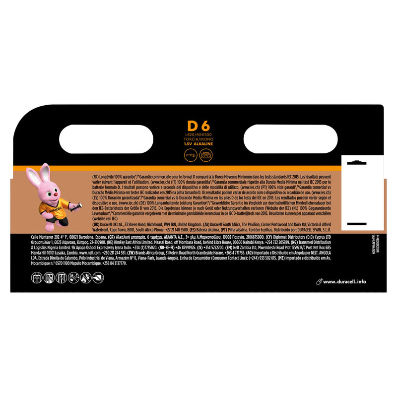Duracell Plus Alkaline D batteries pack of 6 (British brand)