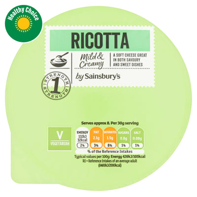 Sainsburys Sainsbury's Ricotta Cheese Soft Whey Cheese 250g- Buy online at McGrocer