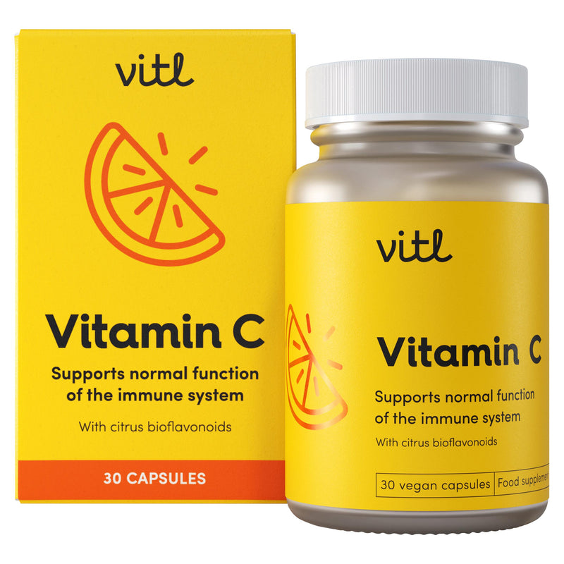 Vitl Vitamin C capsules 500mg 30 capsules, imported from the UK
