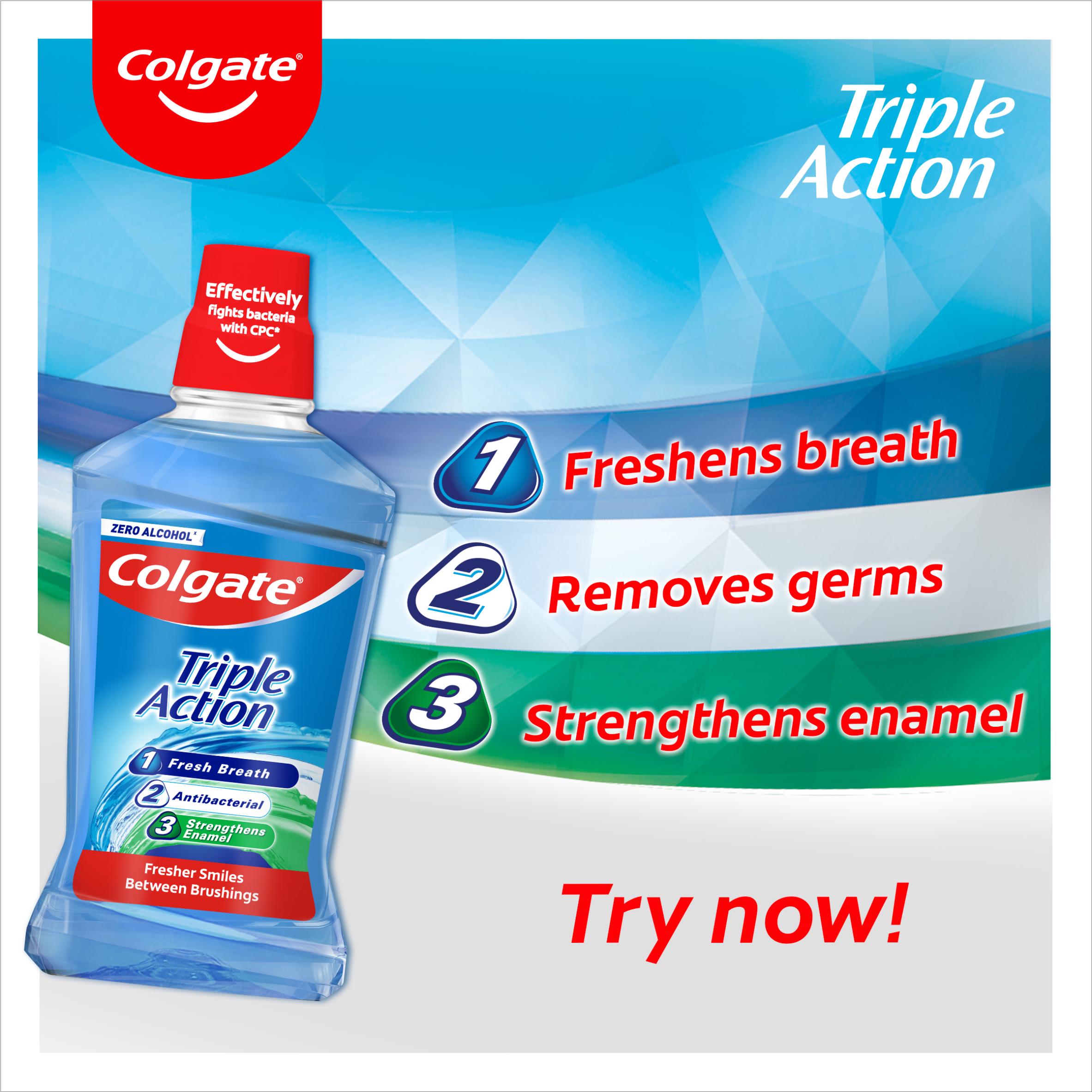 Colgate triple action alcohol free mouthwash 500ml (British brand)