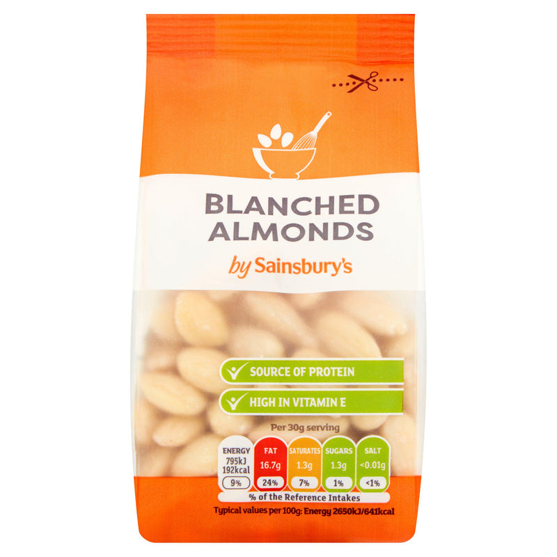 Sainsbury's blanched almonds 100g pack (British brand)