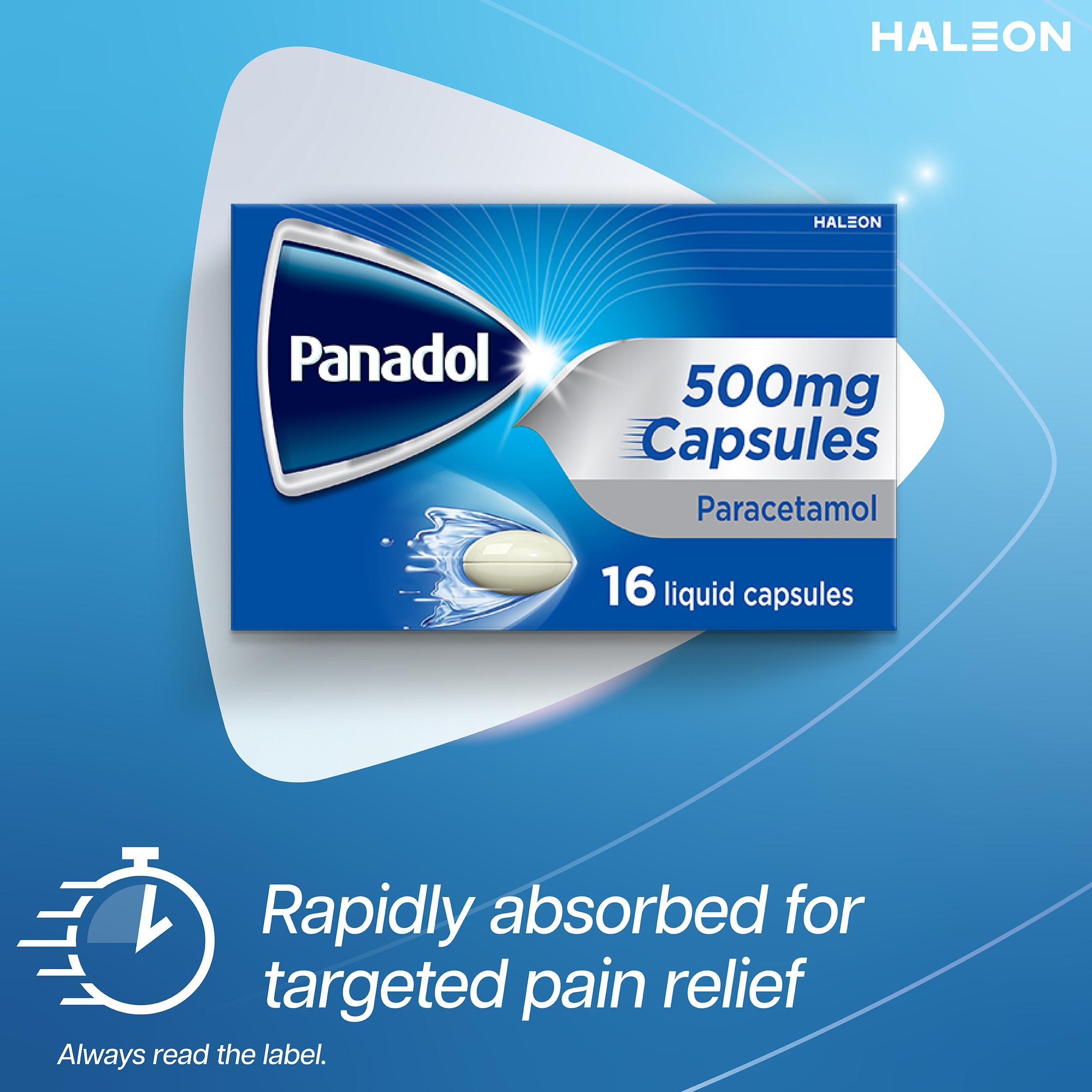 Panadol Paracetamol Liquid Capsules 16 pack 500mg (British brand)