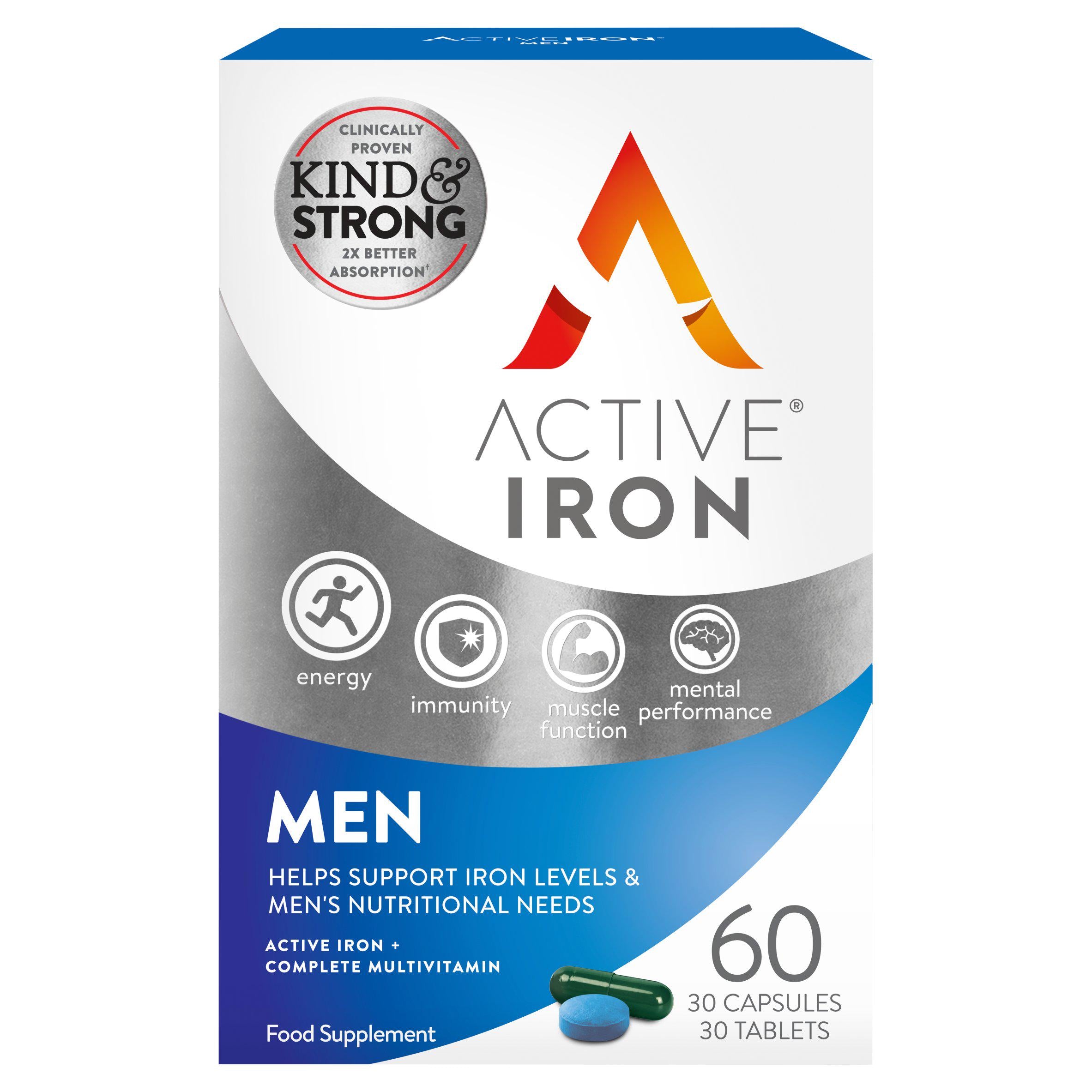 Daily Iron and Multivitamin Supplement for Men 60 Capsules & Tablets