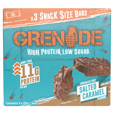 Sainsburys Grenade Snack Size Protein Bars Chocolate Chip Salted Caramel 3x35g- Buy online at McGrocer