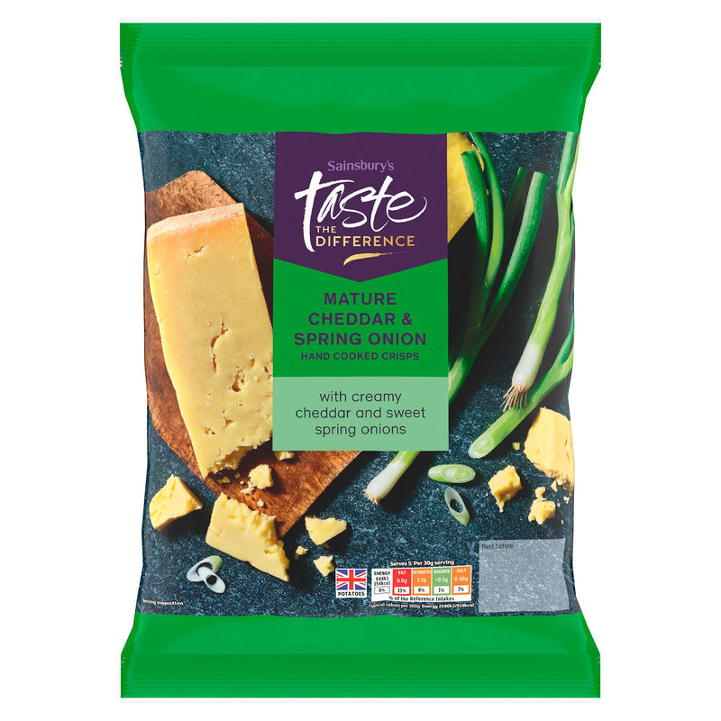Sainsbury's Cheddar & Spring Onion crisps 150g, imported from the UK