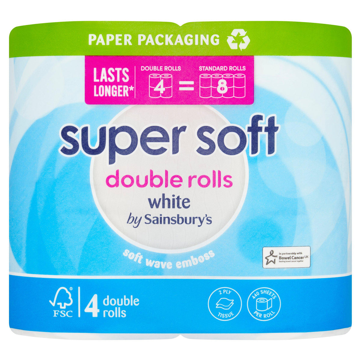 Sainsbury's super soft toilet tissue double rolls 4 pack (British brand)