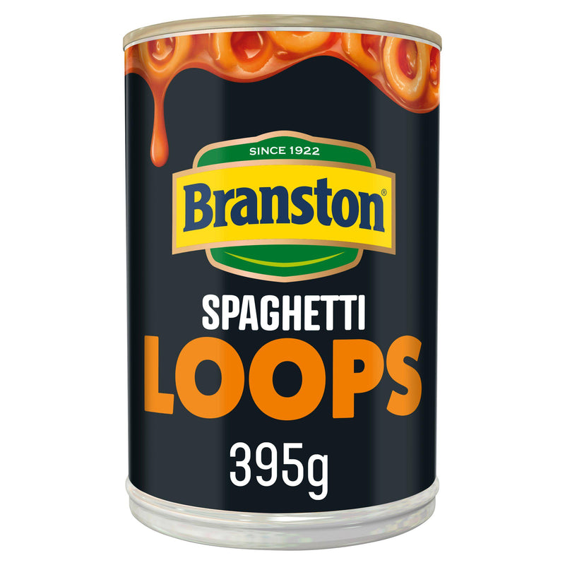Branston spaghetti loops in tomato sauce 395g, imported from the UK