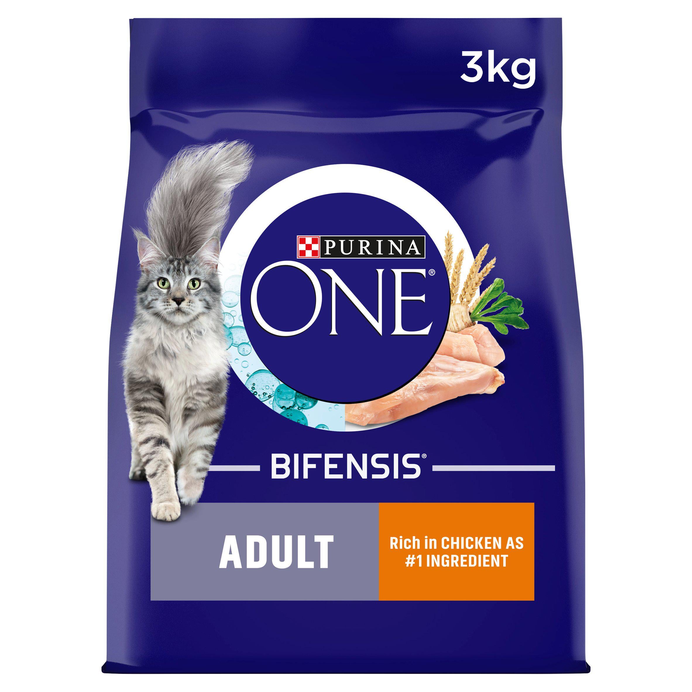 Purina One adult dry cat food Chicken & Wholegrains 3kg, UK version