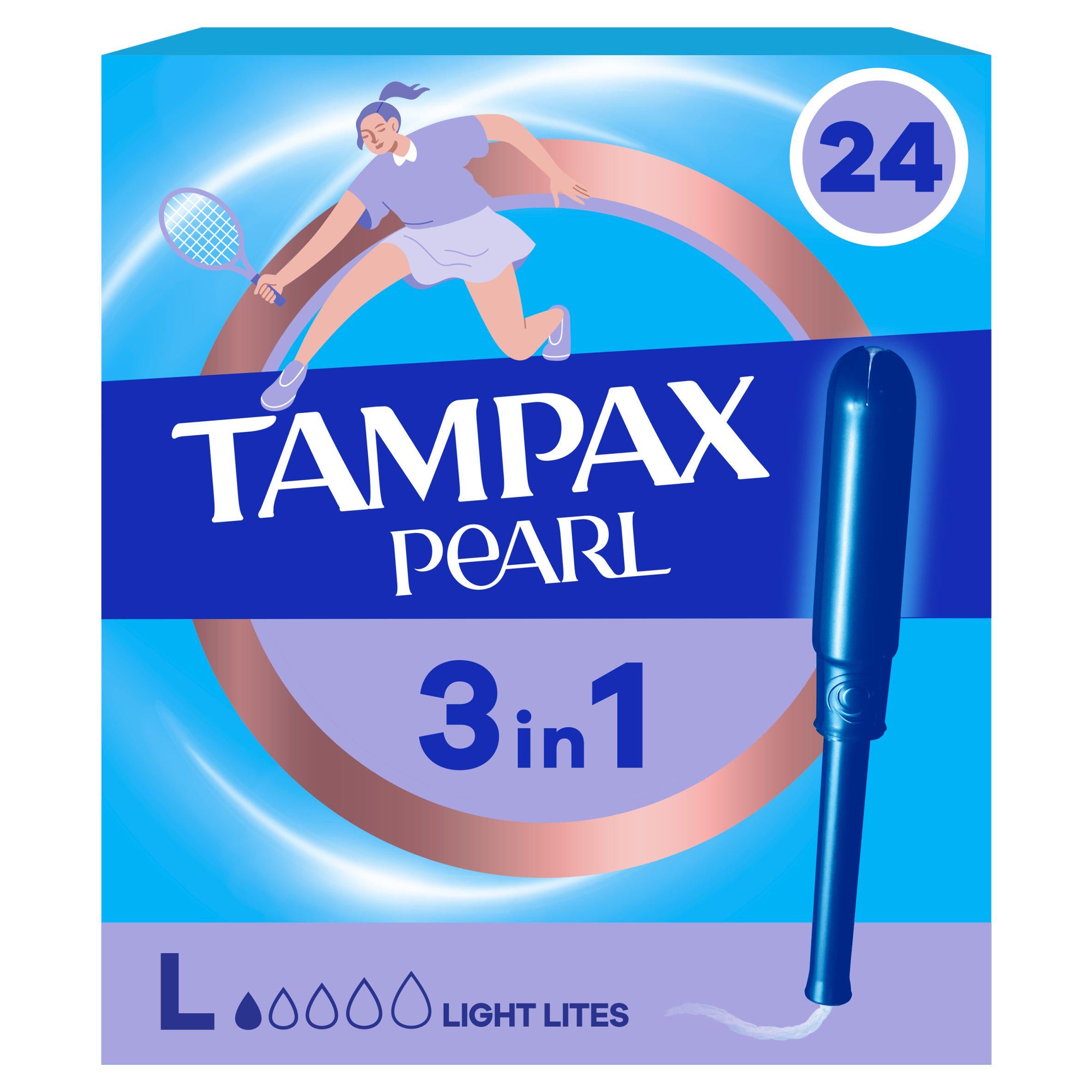 Tampax Pearl Lite tampons 24 count, imported from the UK