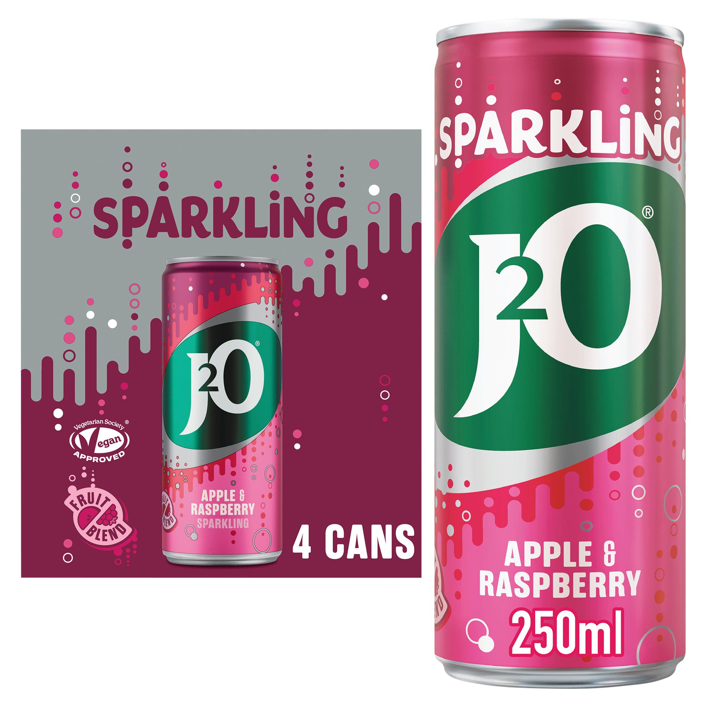 J2O sparkling soft drink apple and raspberry 4 x 250ml, UK version