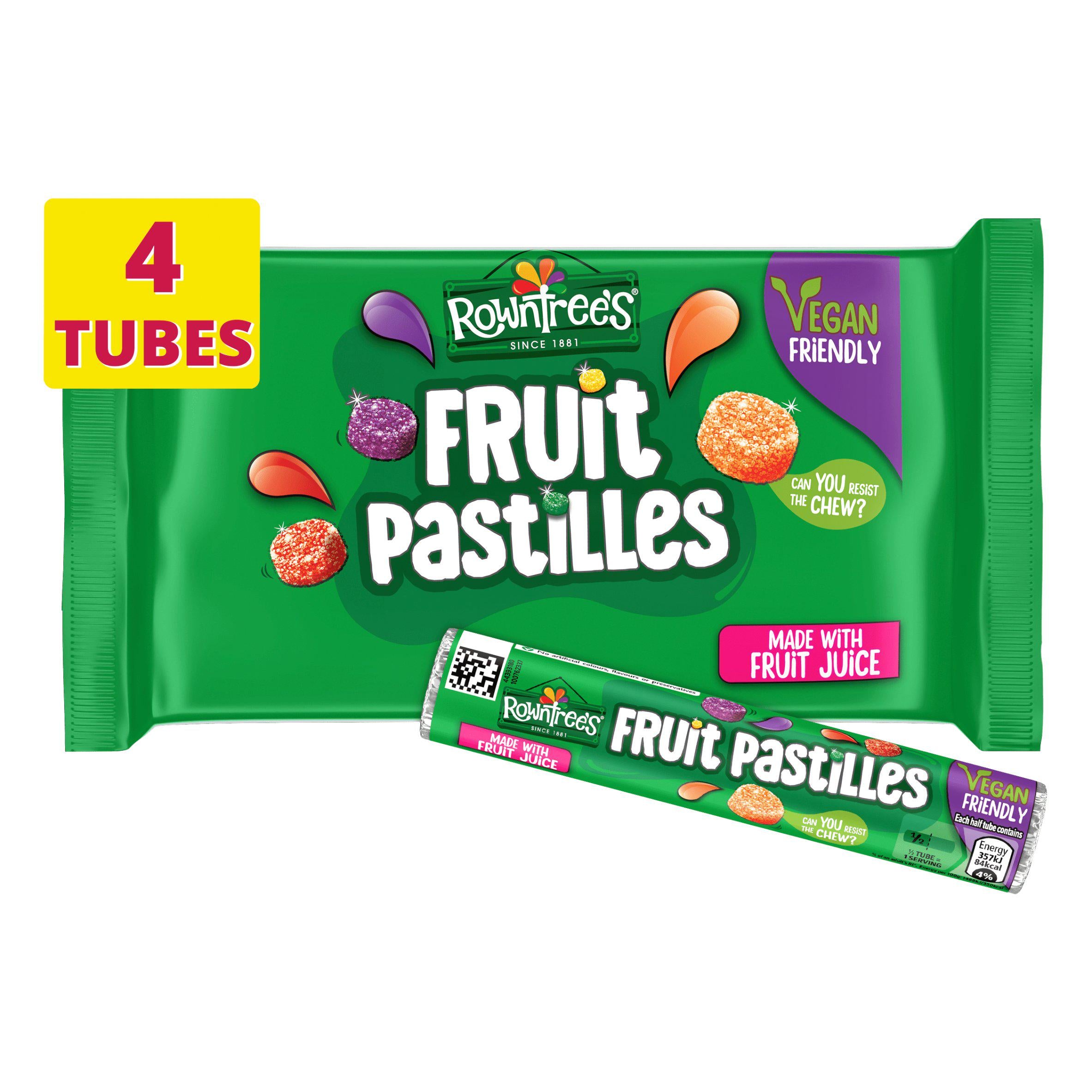Rowntree's Fruit Pastilles sweets tube multipack 4x41g, imported from the UK