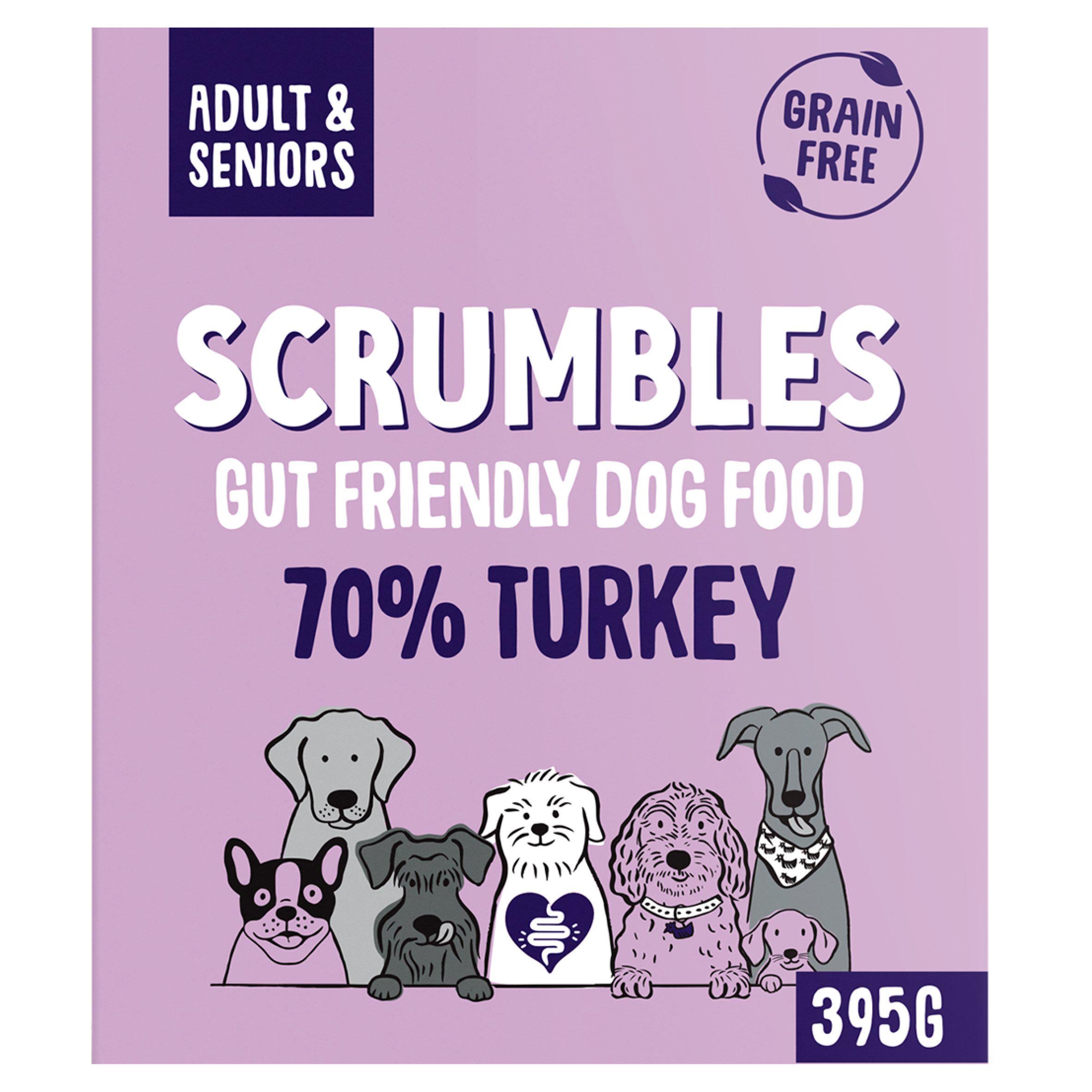 Scrumbles wet dog food 70% Turkey 395g, imported from the UK