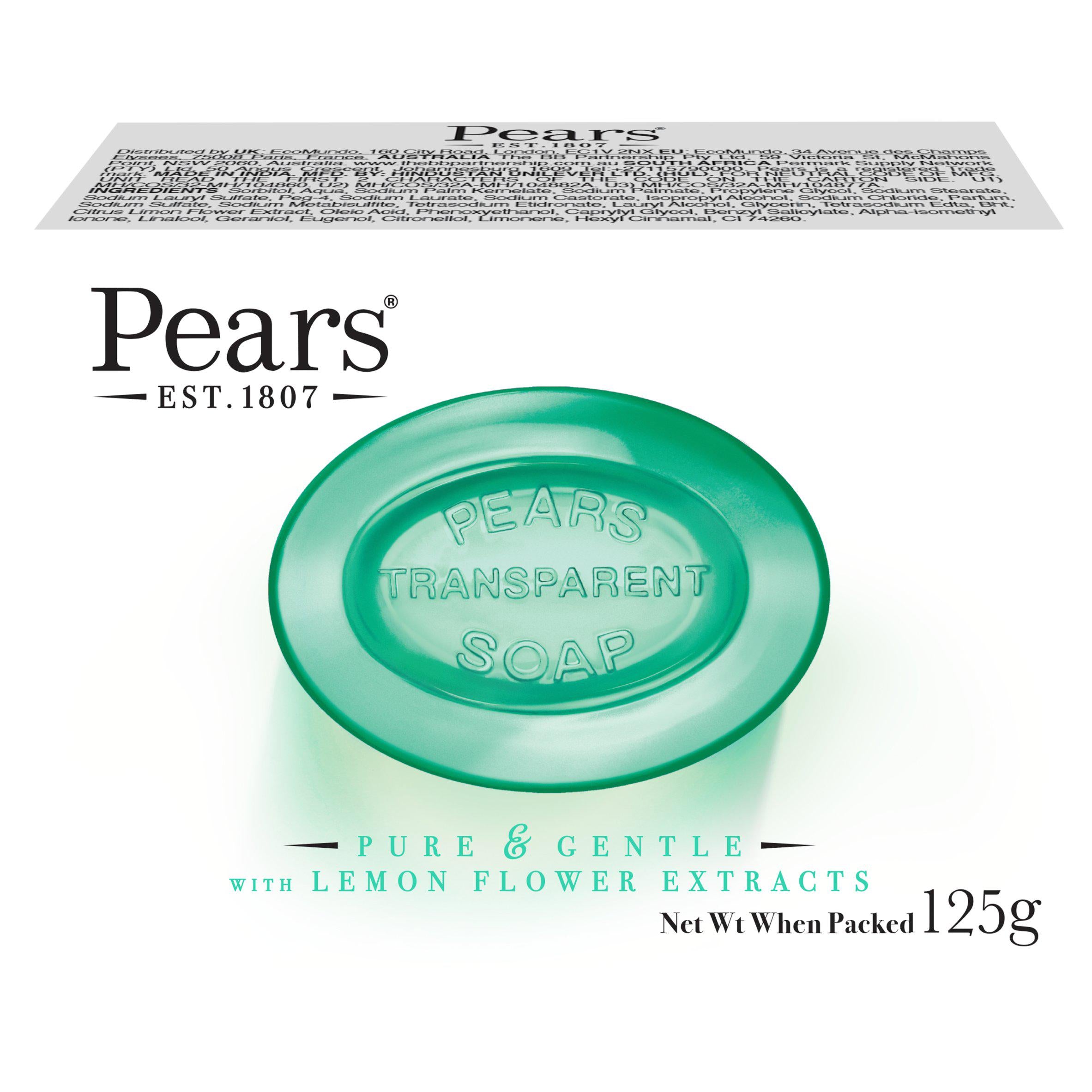 Pears Lemon Flower Bar Soap 125g transparent (British brand)