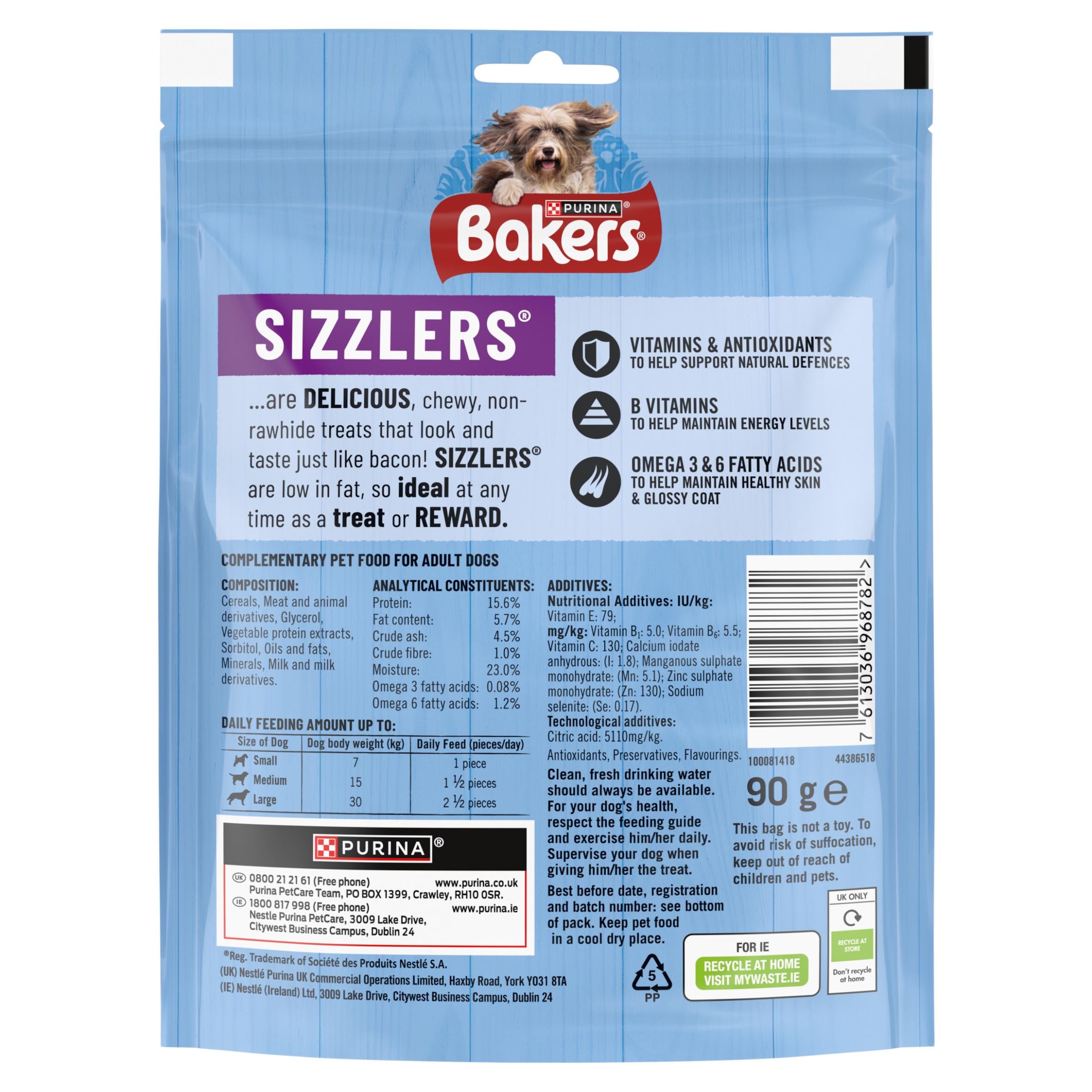 Bakers Sizzlers bacon dog treats 90g - British product