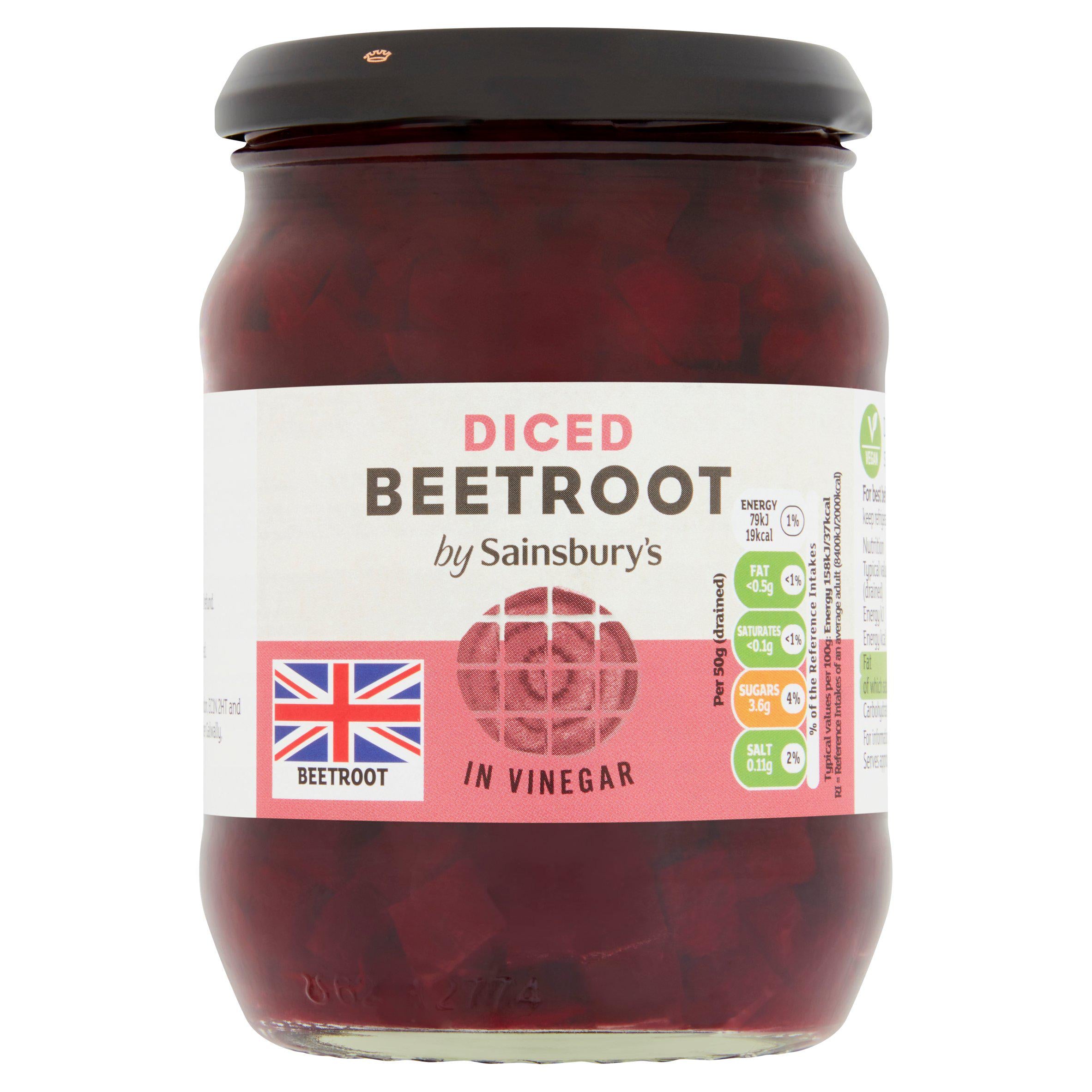 Sainsbury's diced pickled beetroot 340g (British brand)