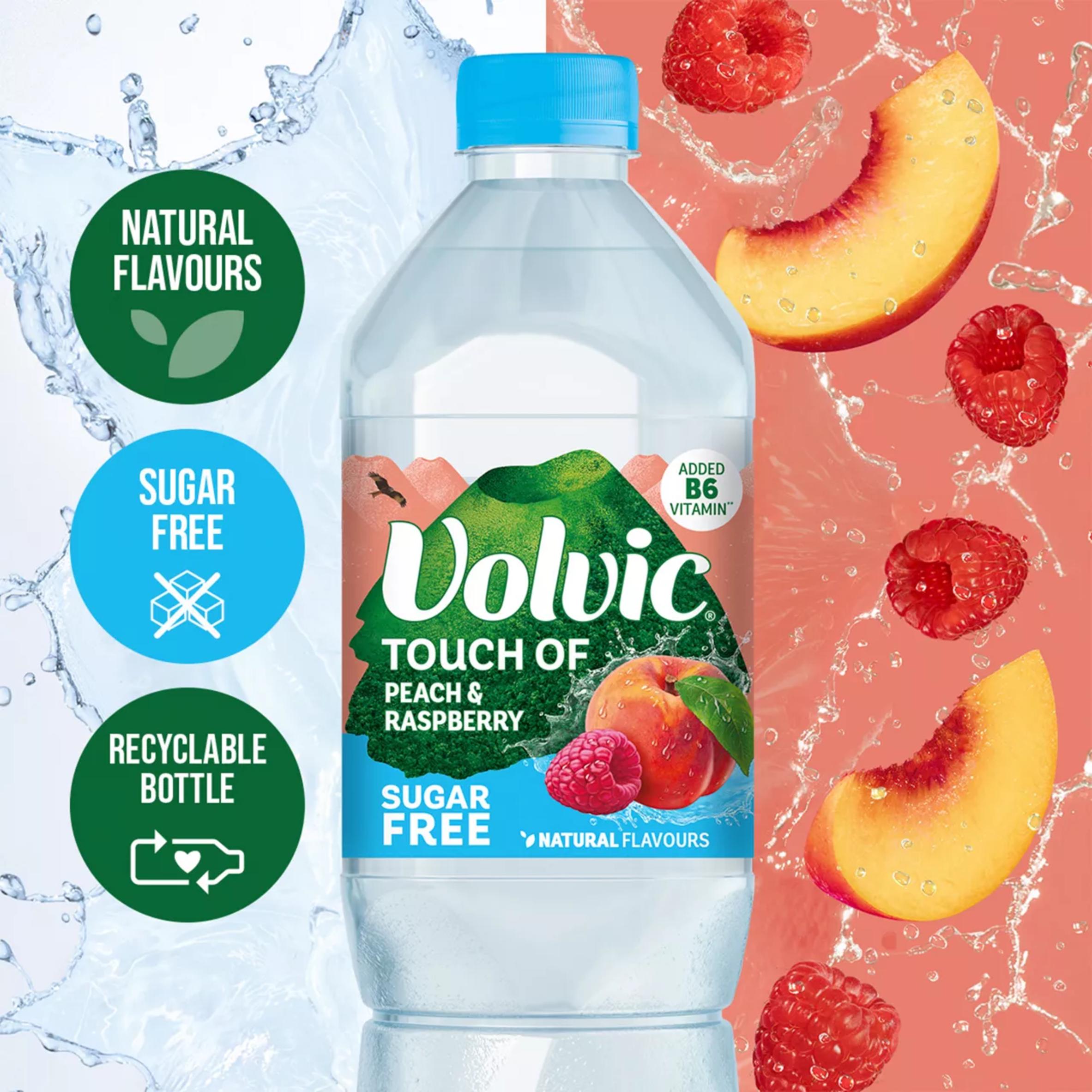 Volvic sugar free peach raspberry flavoured water 1.5L, imported from the UK
