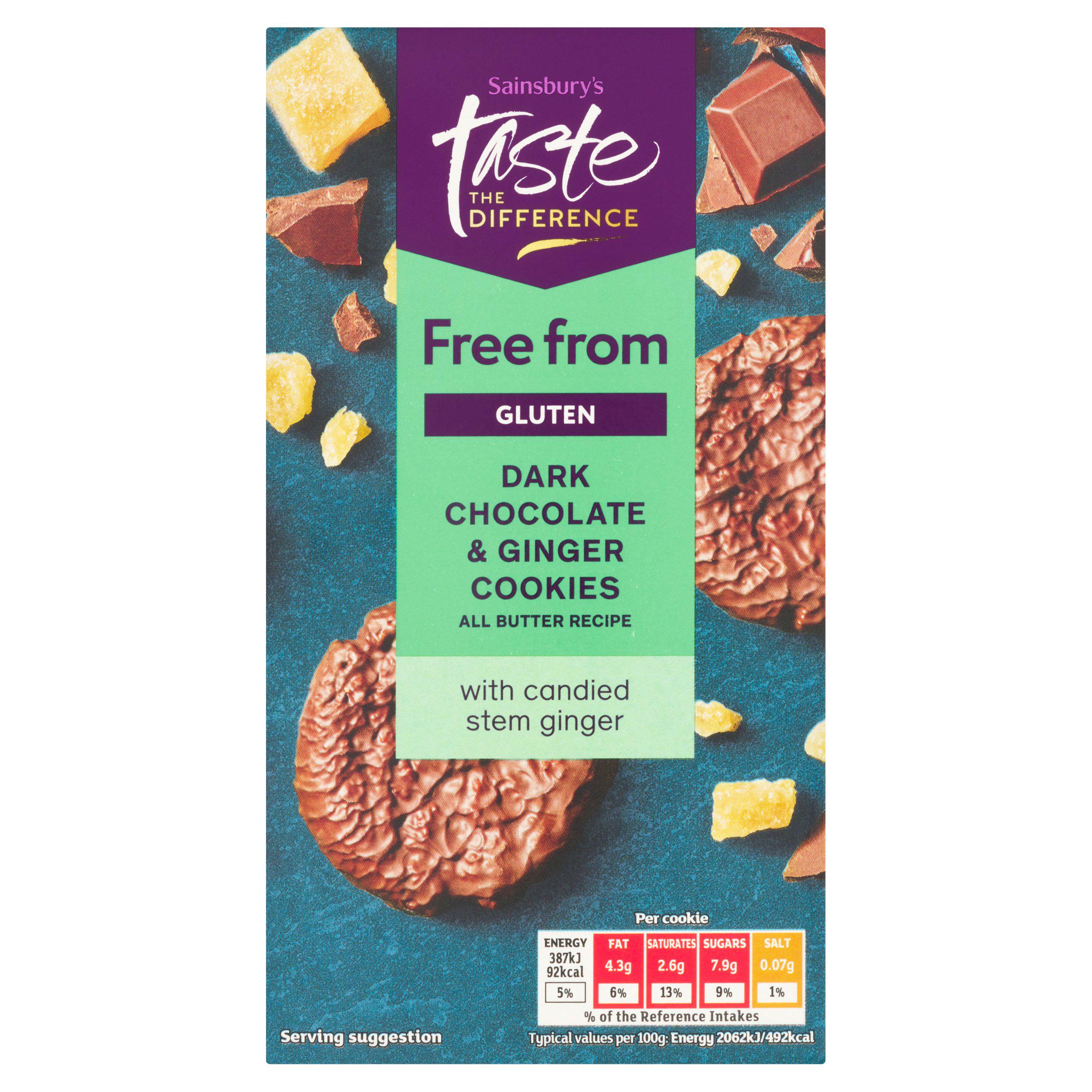Sainsbury's free from stem ginger and dark chocolate cookies 150g - British product