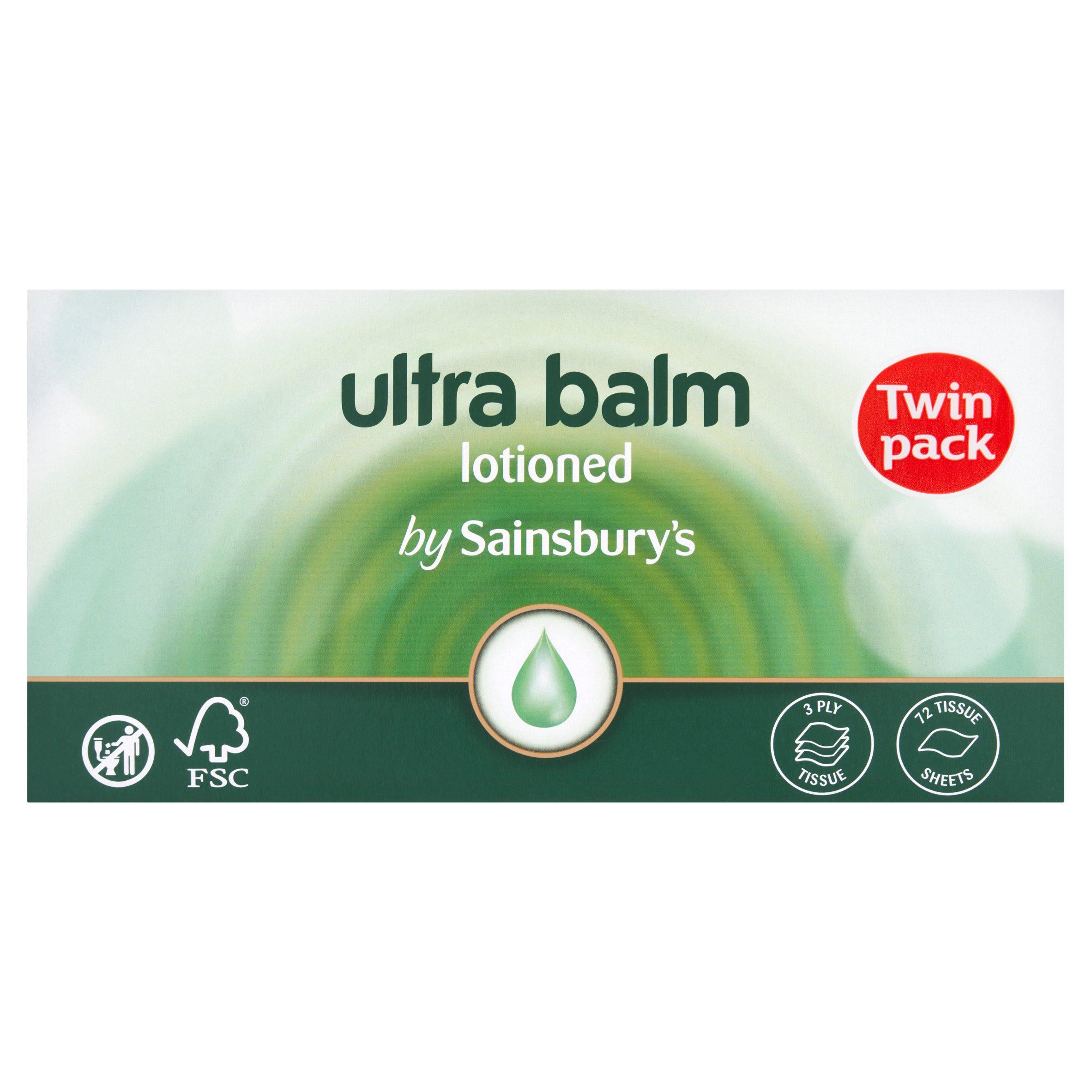 Sainsbury's Ultra Balm tissues twin pack 72 sheets, imported from the UK