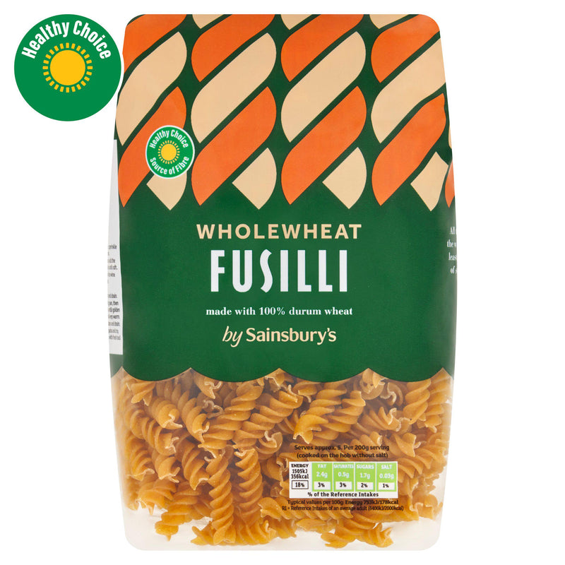 Sainsbury's wholewheat fusilli pasta 500g, UK version