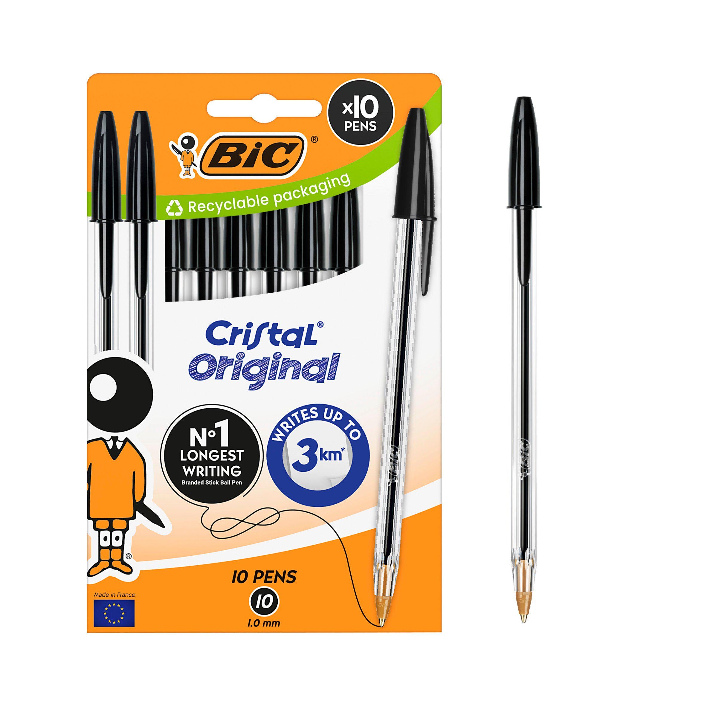 Bic Cristal ballpoint pen medium black pack of 10 - British product