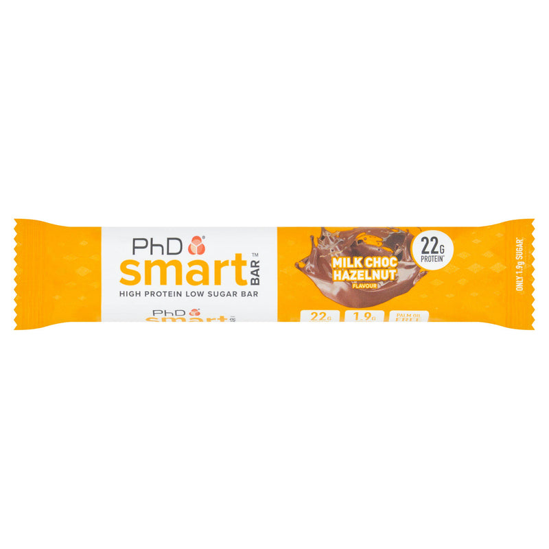 PhD Smart Bar Milk Choc Hazelnut Flavour 64g, imported from the UK