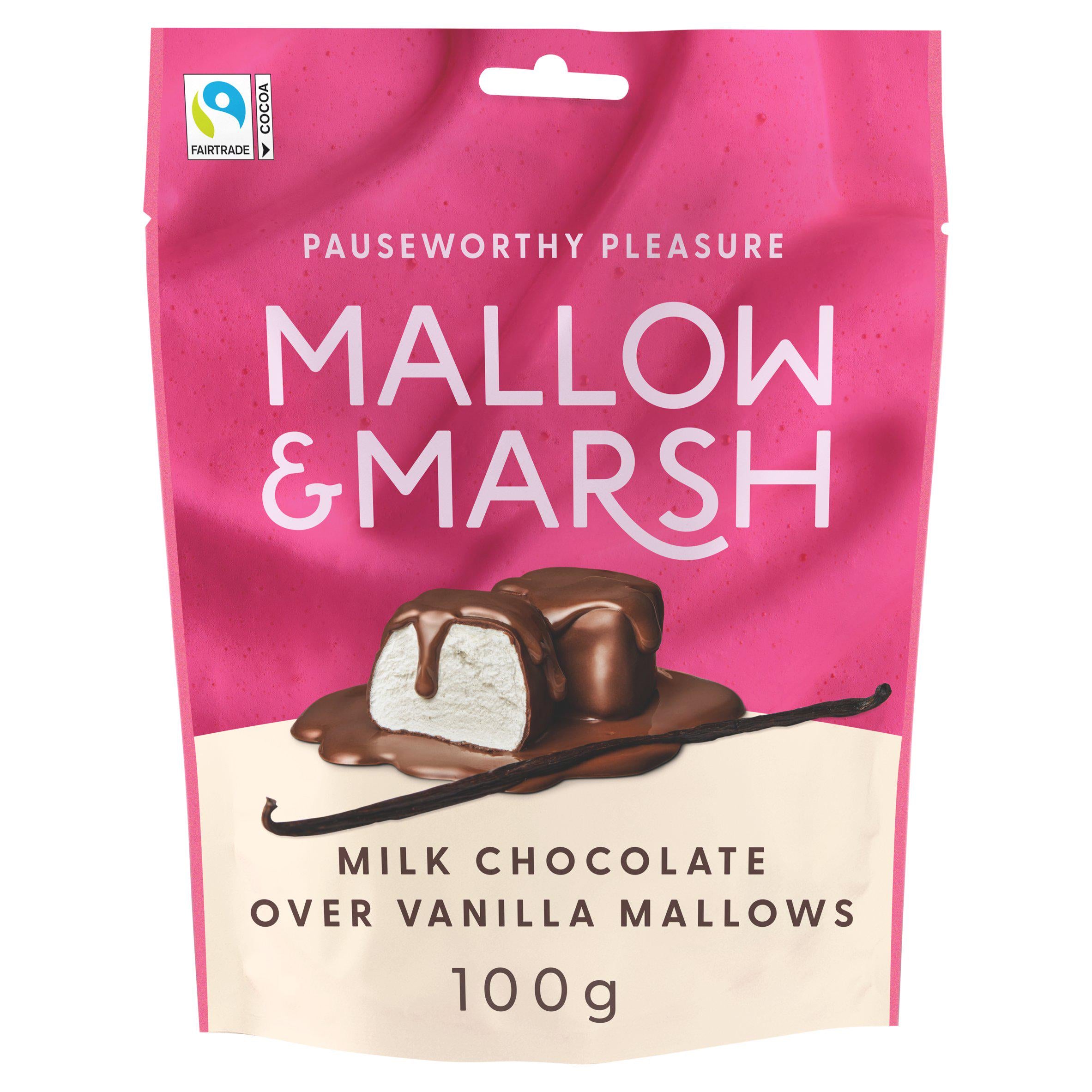Mallow & Marsh vanilla milk chocolate marshmallows 100g (British brand)