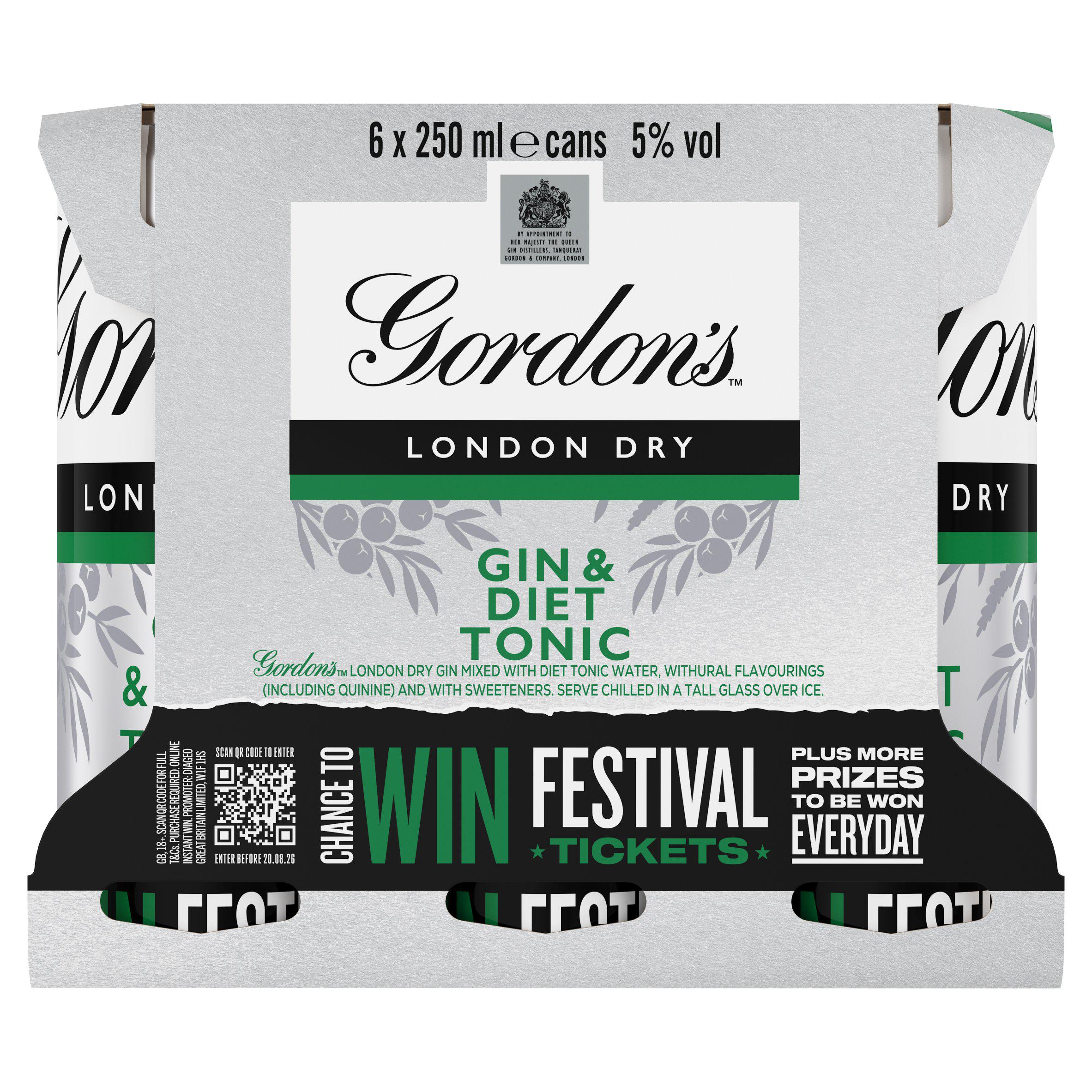 Gordon's gin and diet tonic ready to drink 250ml cans - British product
