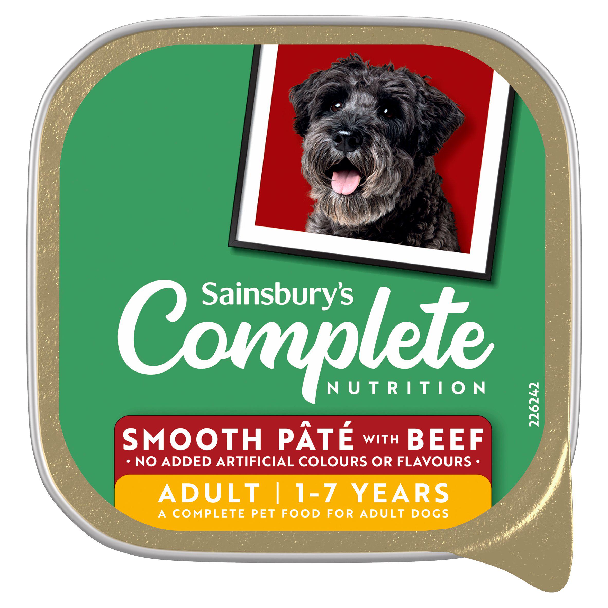 Sainsbury's smooth pate dog food with beef 300g, imported from the UK
