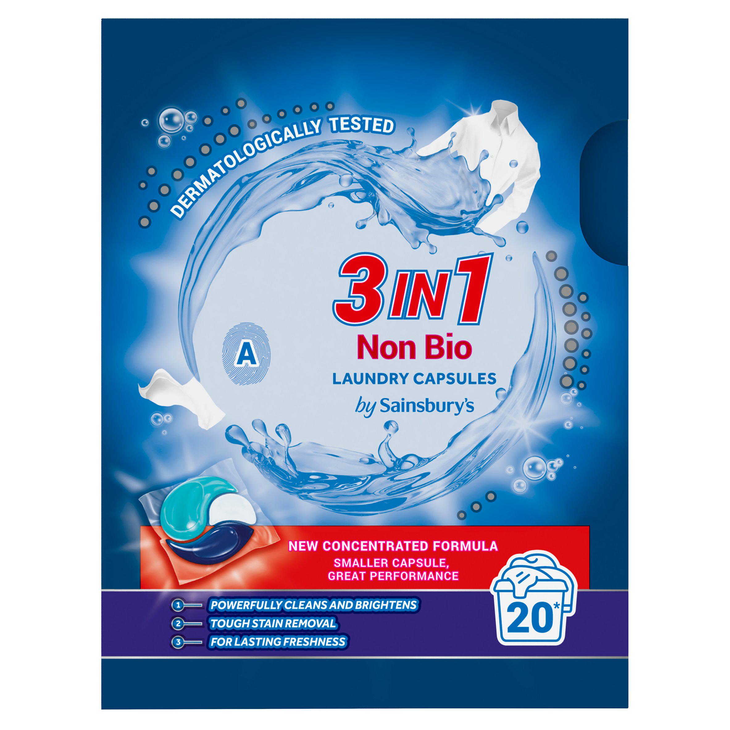 Sainsbury's non bio laundry capsules 20 washes, imported from the UK