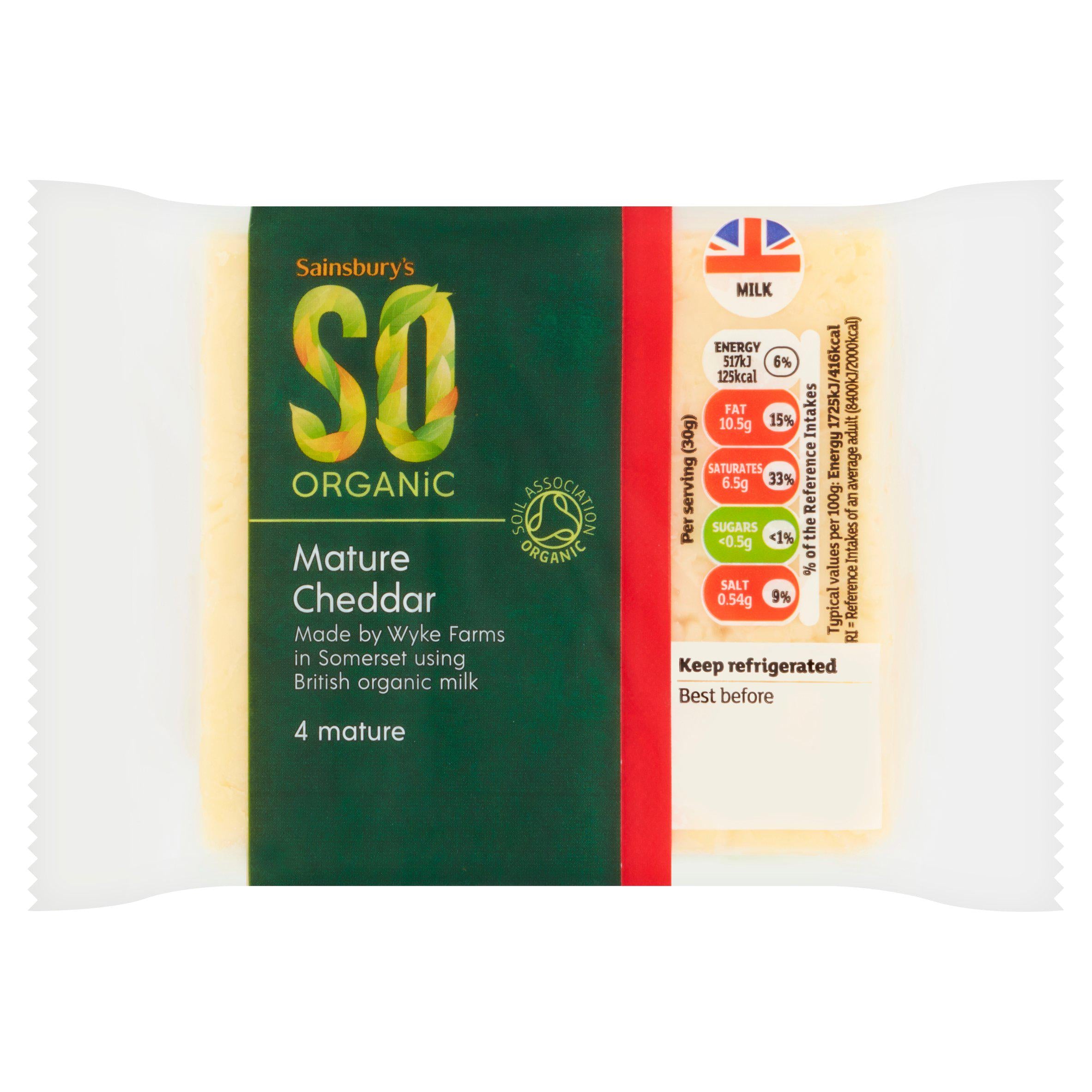 Sainsbury's organic mature cheddar cheese 270g - British product