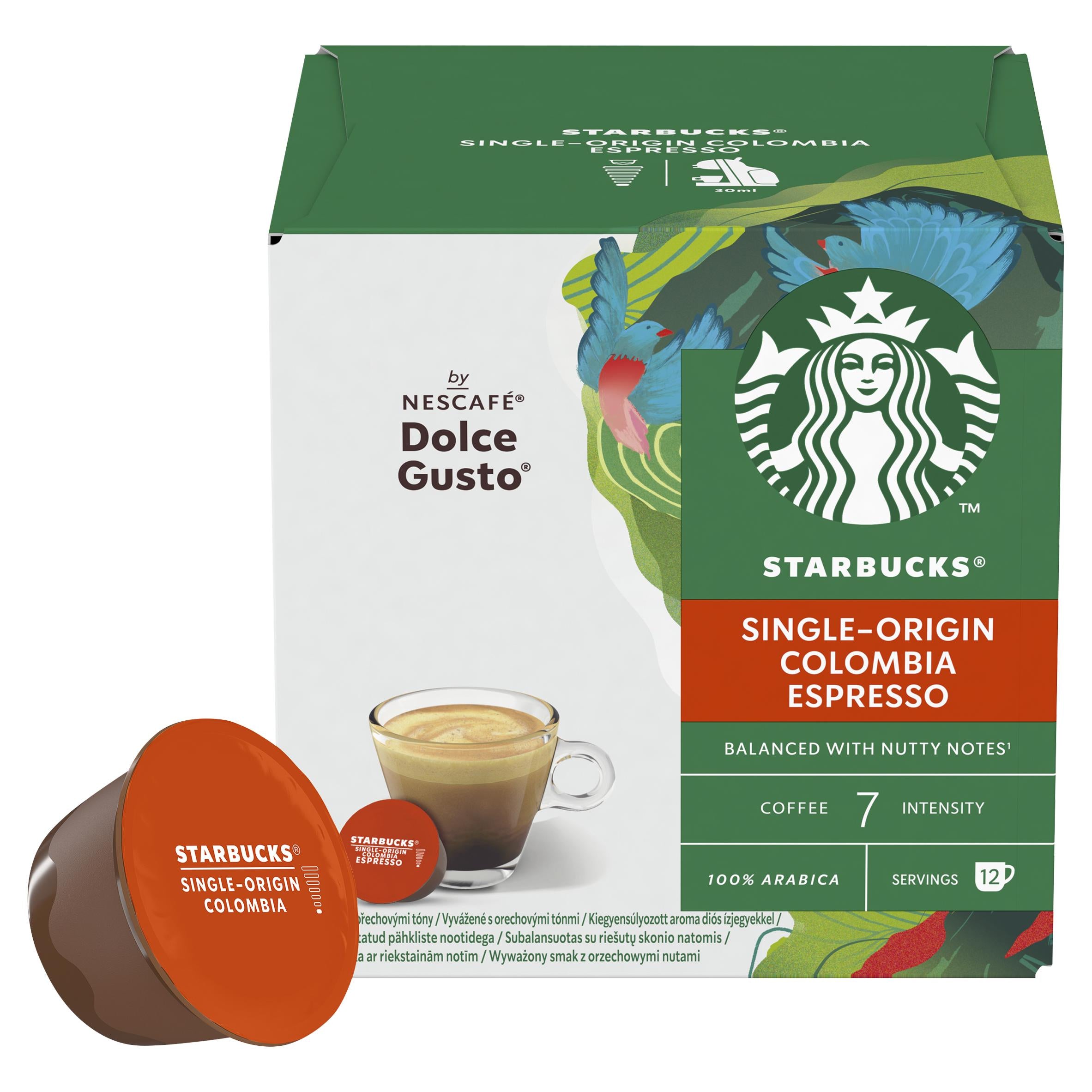 Starbucks Colombia medium roast espresso coffee pods 12 pack, UK version