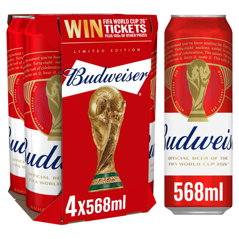 Budweiser lager beer cans 4x568ml, UK version