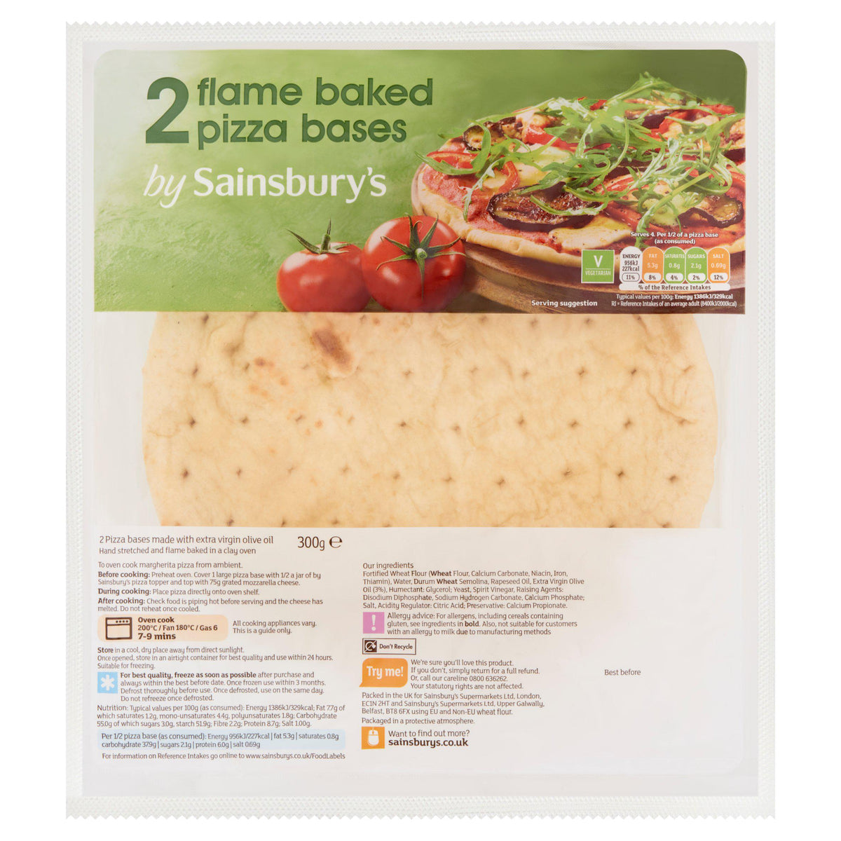 Sainsbury's Pizza Bases x2 300g with olive oil (British brand)