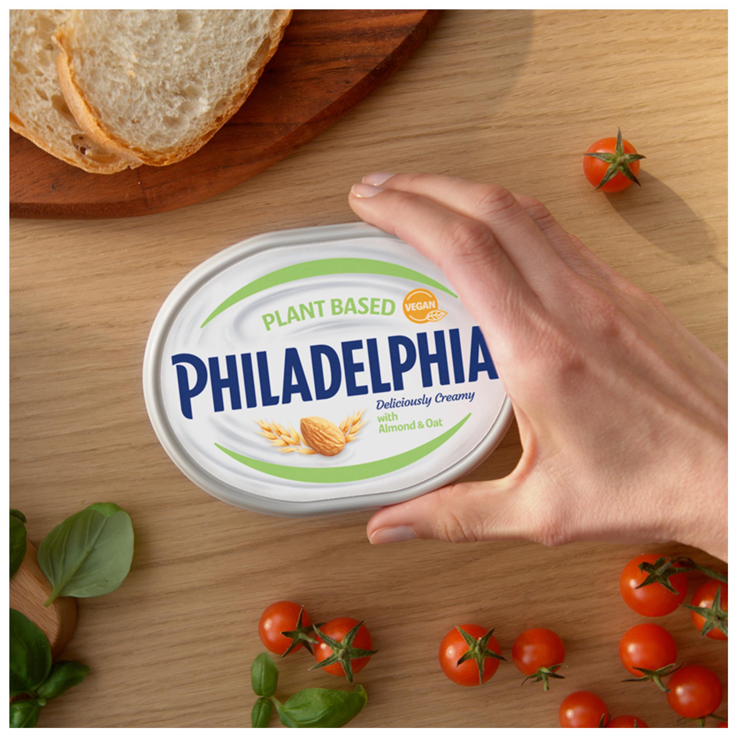 Philadelphia vegan cream cheese alternative almond oat 145g, imported from the UK