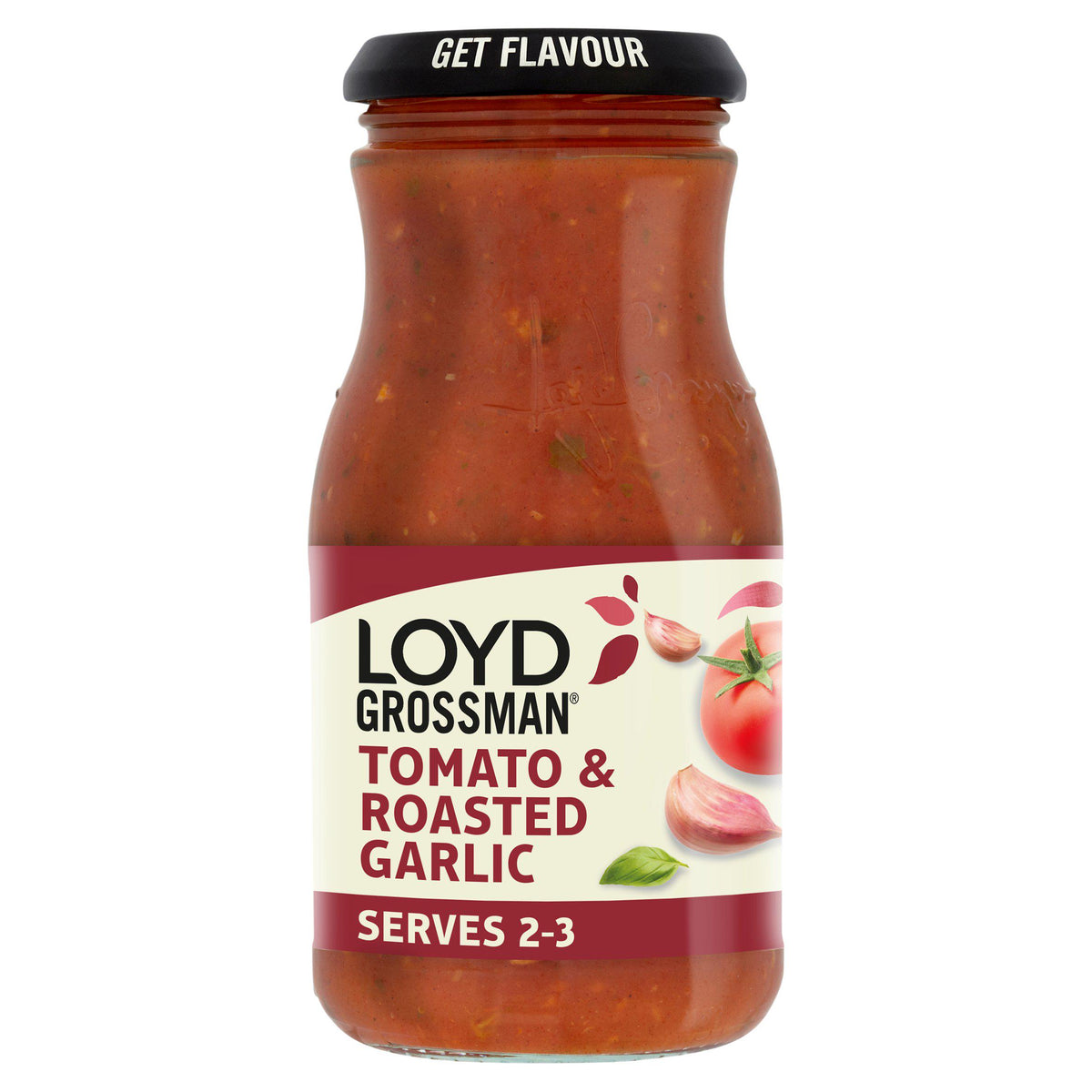 Loyd Grossman roasted garlic and tomato pasta sauce 350g, imported from the UK
