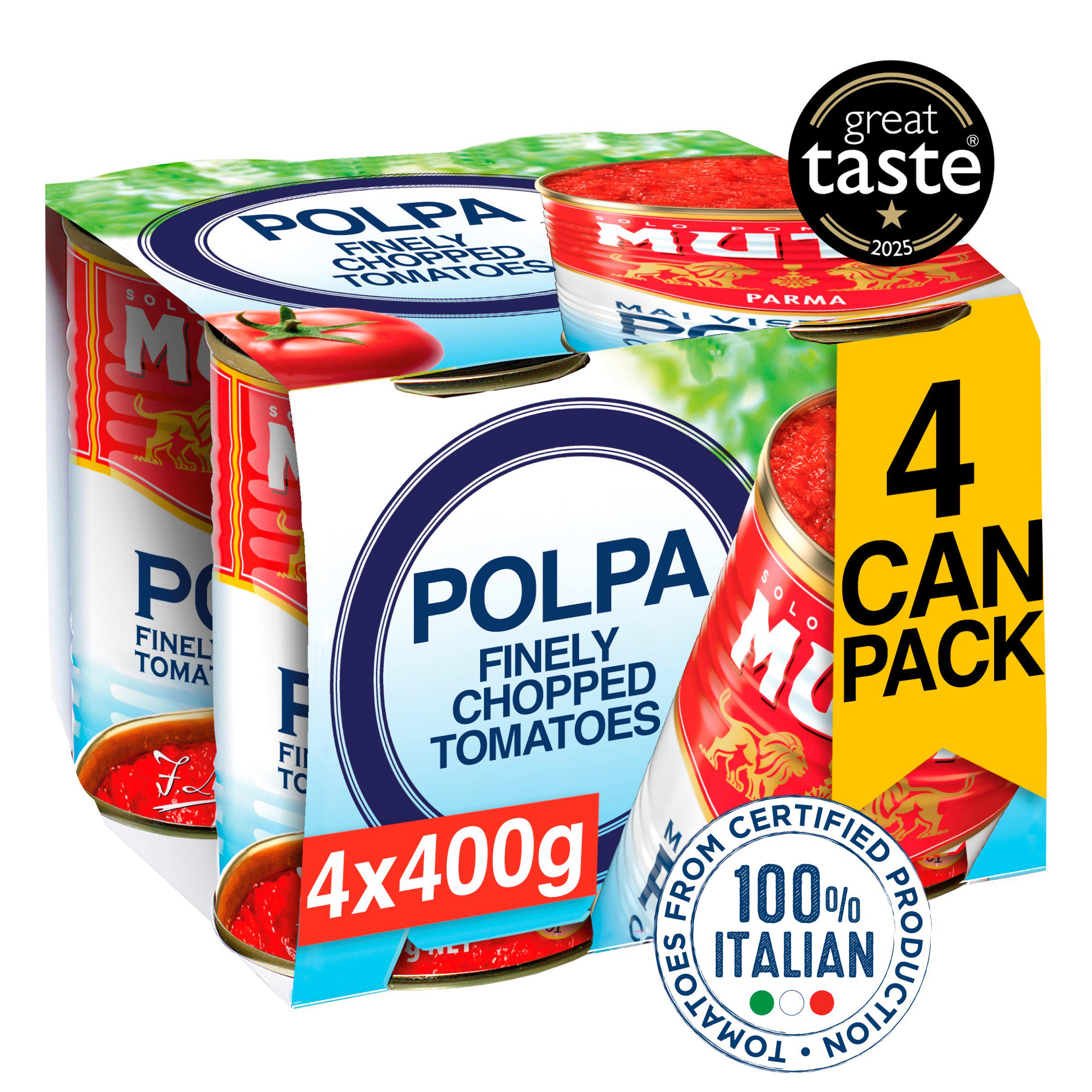 Mutti chopped tomatoes 4x400g multipack, imported from the UK