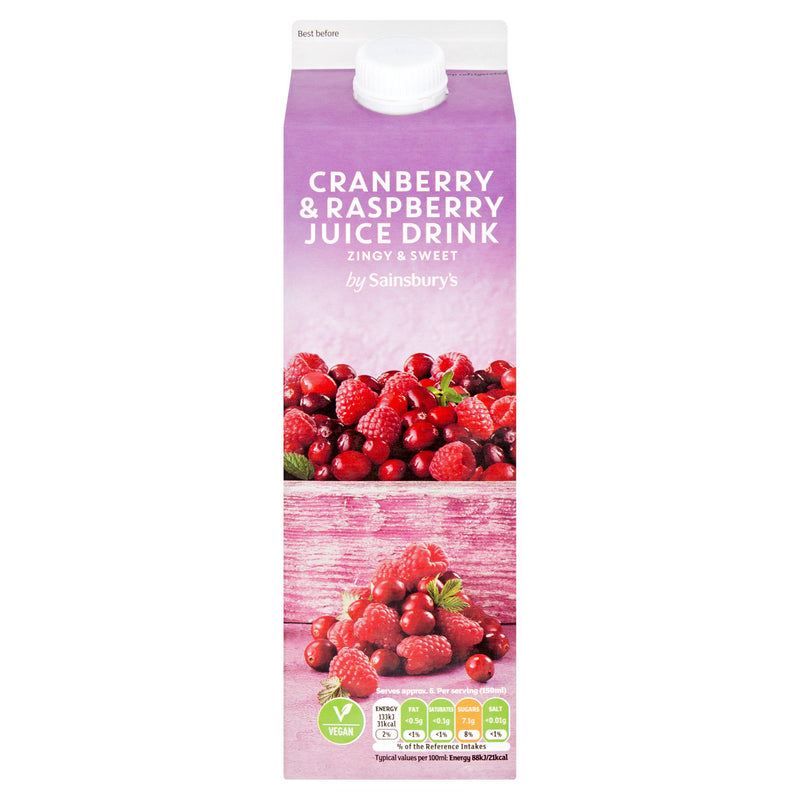 Sainsbury's cranberry & raspberry juice 1L, imported from the UK