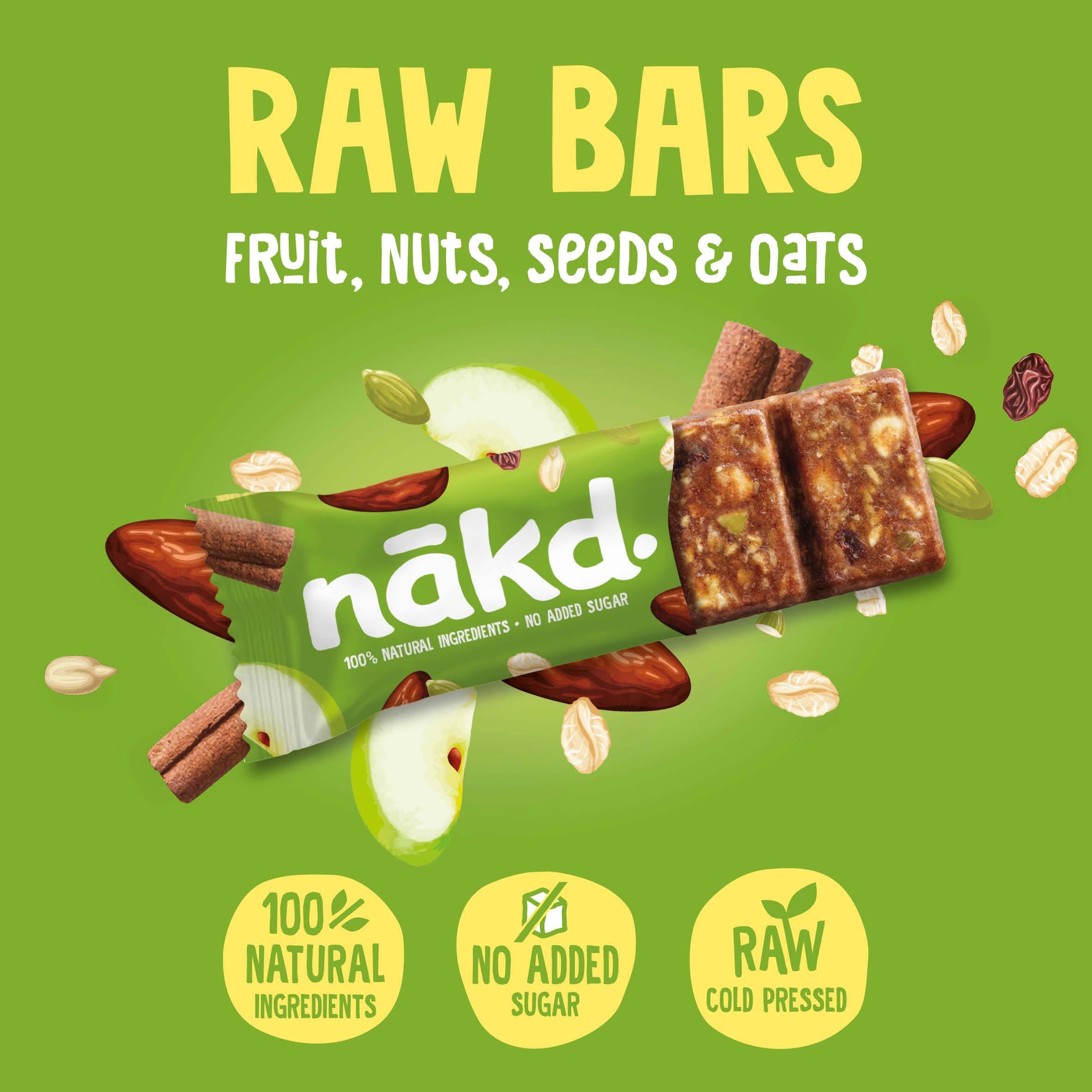 Nakd fruit and fibre bars Apple Cinnamon 3x44g, imported from the UK