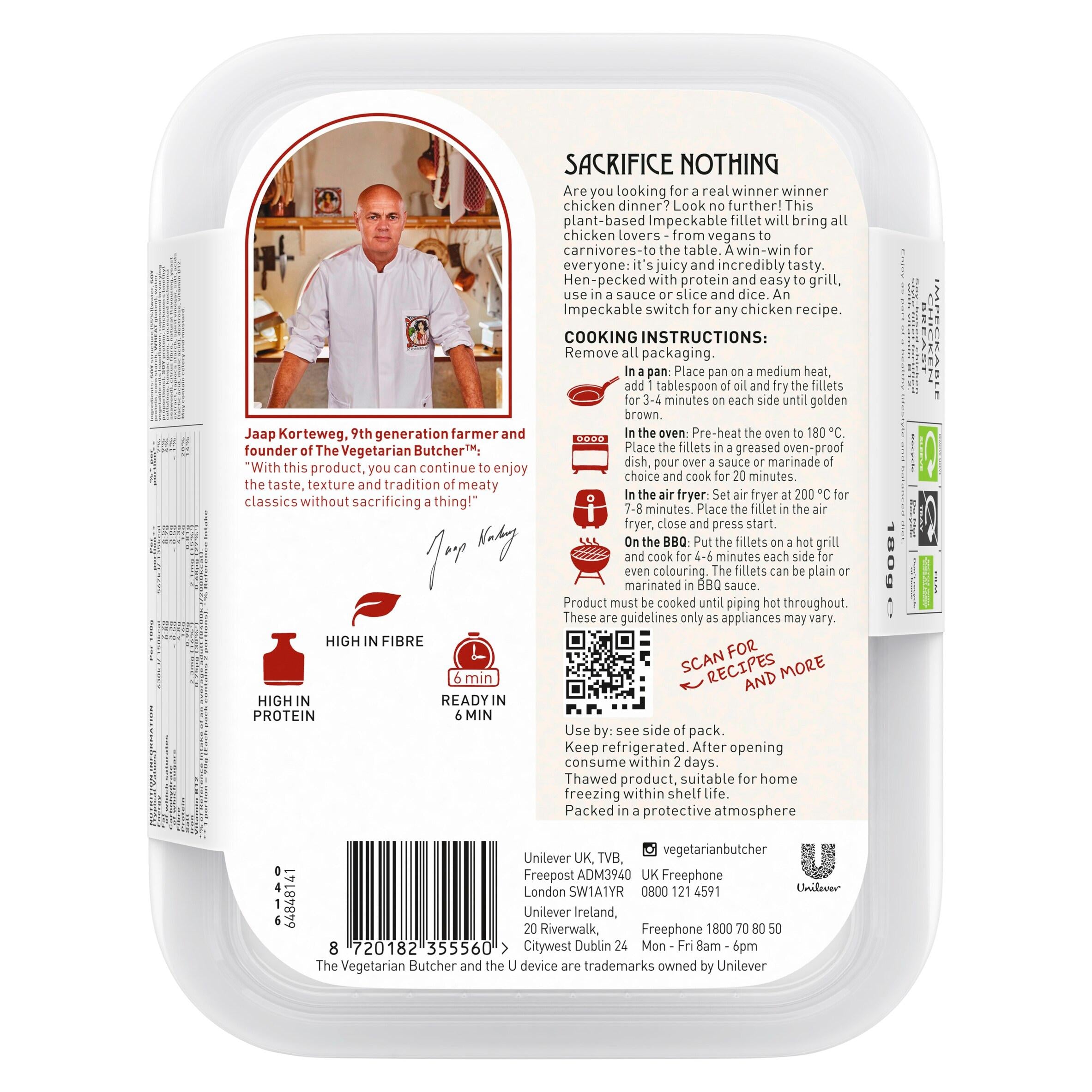 The Vegetarian Butcher Impeckable Vegan Chicken Fillet 180g (British brand)