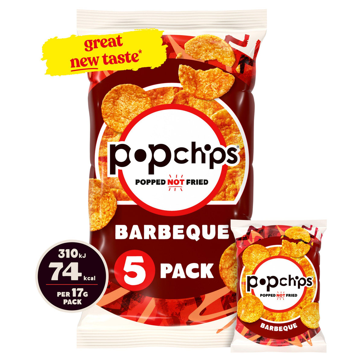 Popchips barbecue crisps multipack 5x17g, UK version