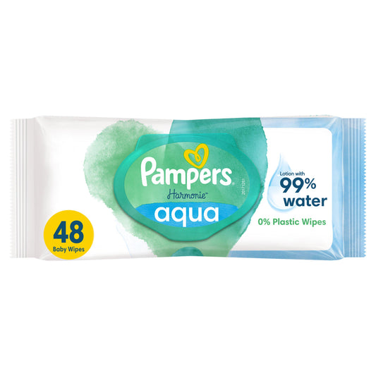 Pampers Harmonie Aqua Baby Wipes Plastic Baby Wet Wipes Free 1 Pack, x48 GOODS Sainsburys   