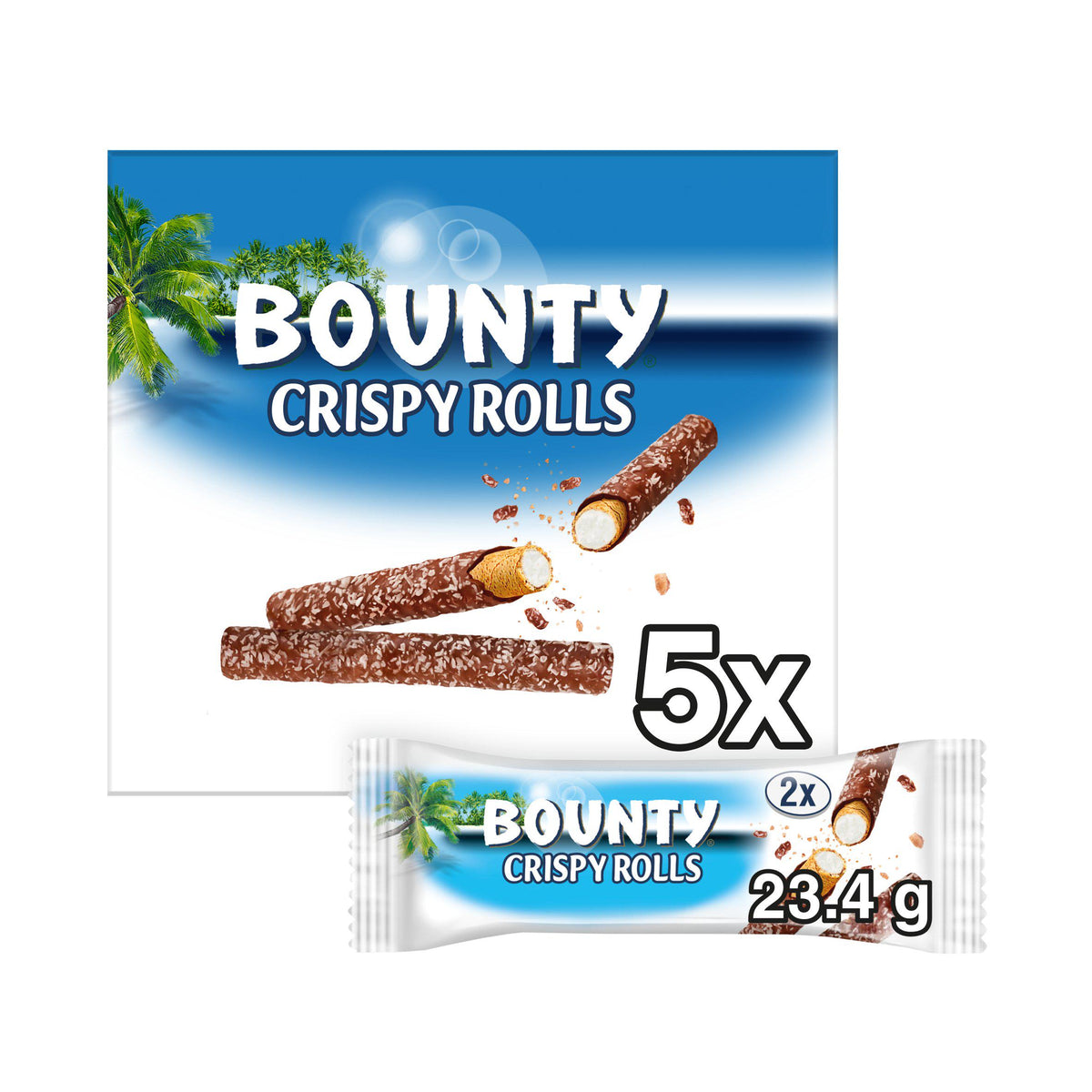 Bounty milk chocolate coconut crispy rolls multipack 5 x 23.4g, UK version
