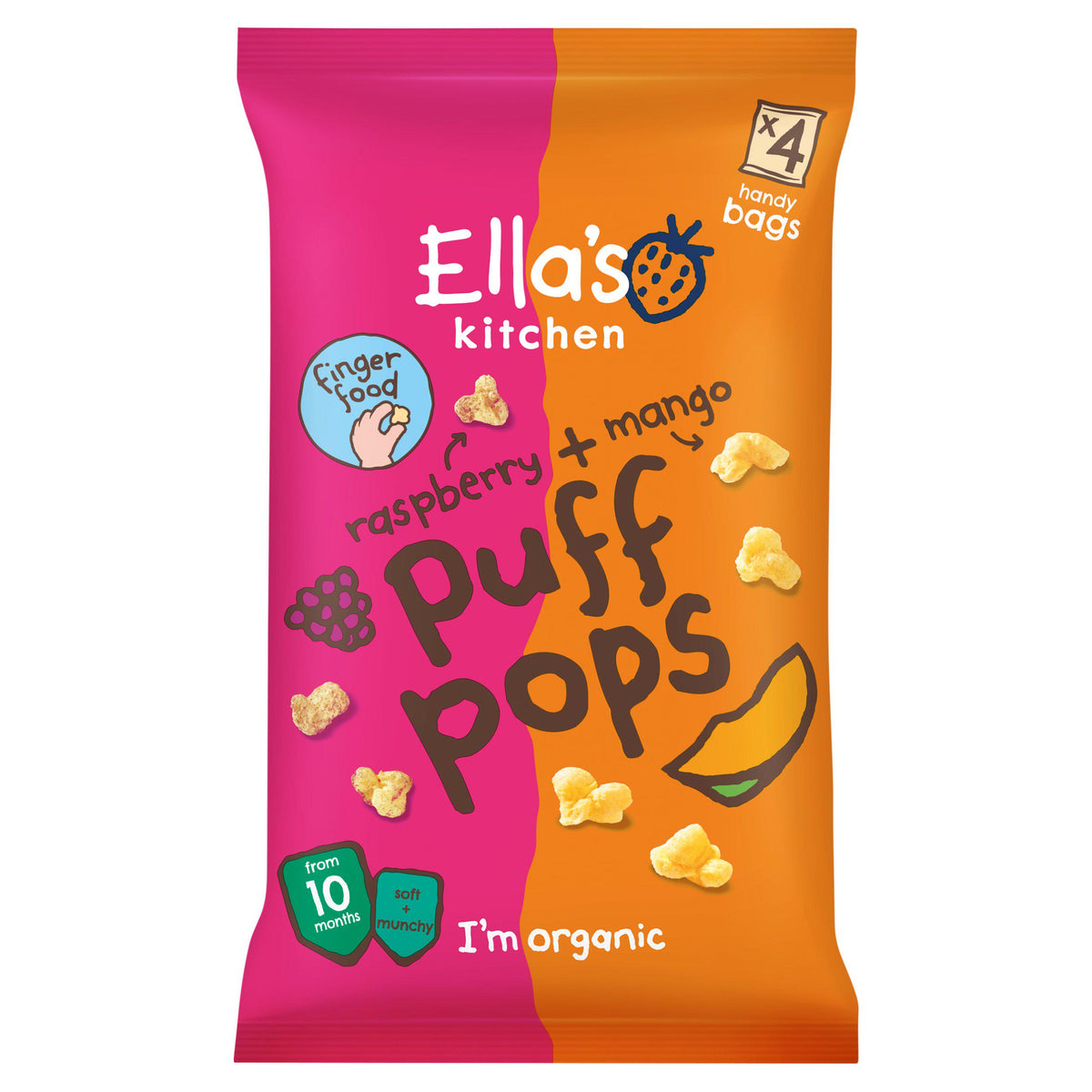 Ella's Kitchen organic raspberry mango puff pops multipack 4x9g - British product