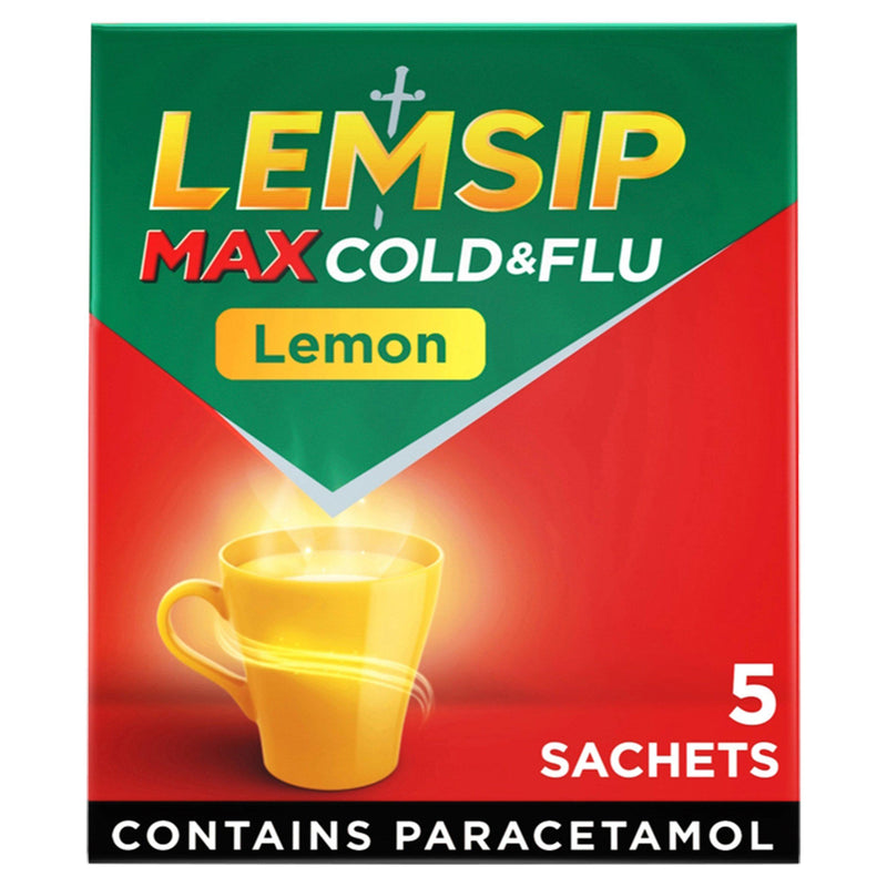 Lemsip Max cold flu lemon sachets 5 pack, imported from the UK