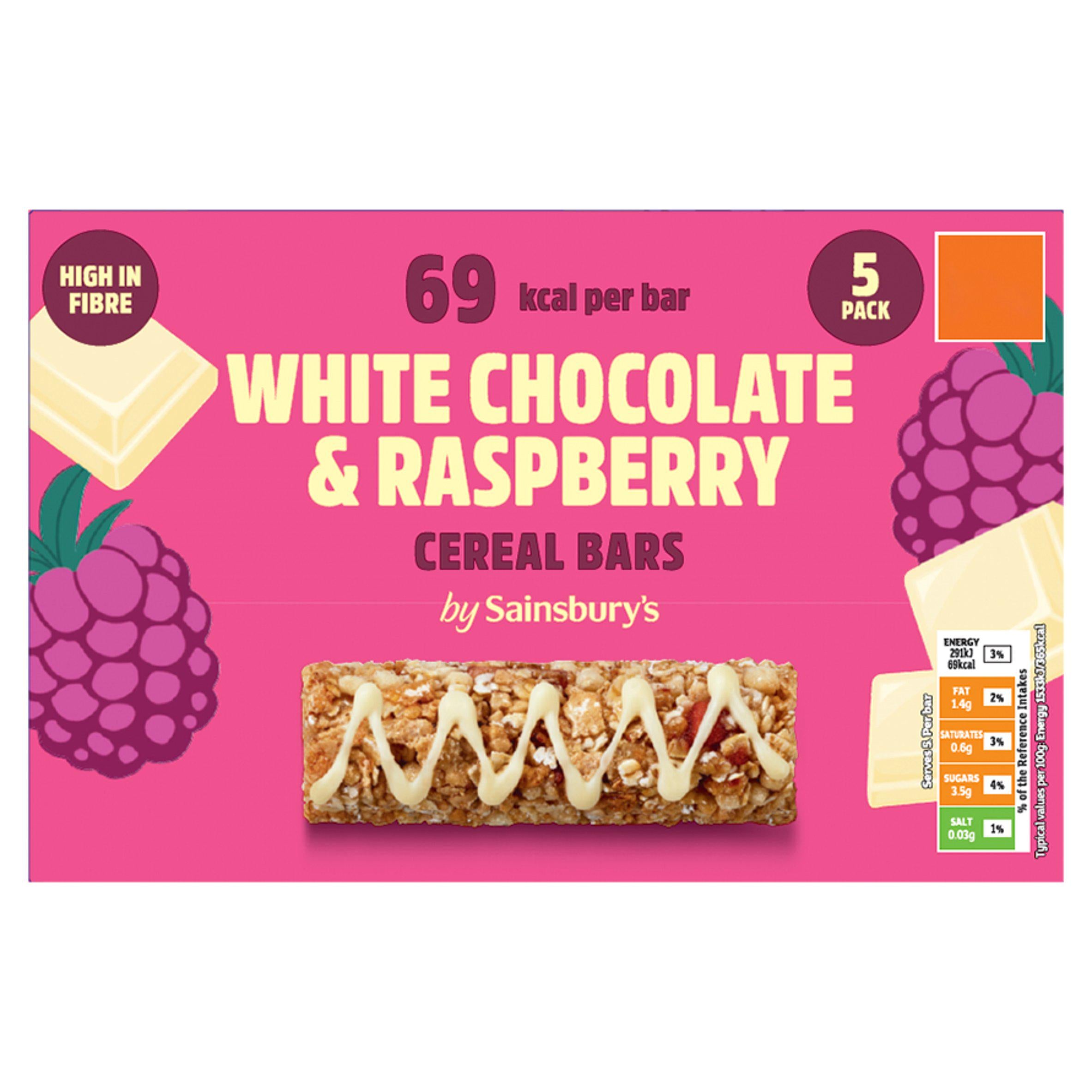 Sainsbury's raspberry and white chocolate cereal bars 95g, imported from the UK