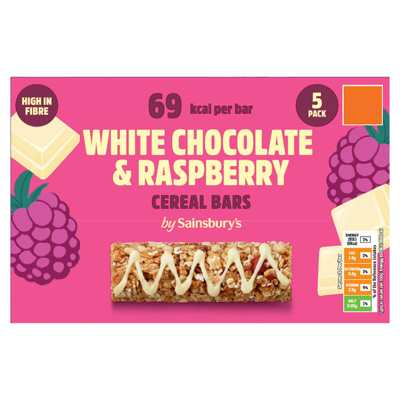 Sainsbury's raspberry and white chocolate cereal bars 95g, imported from the UK